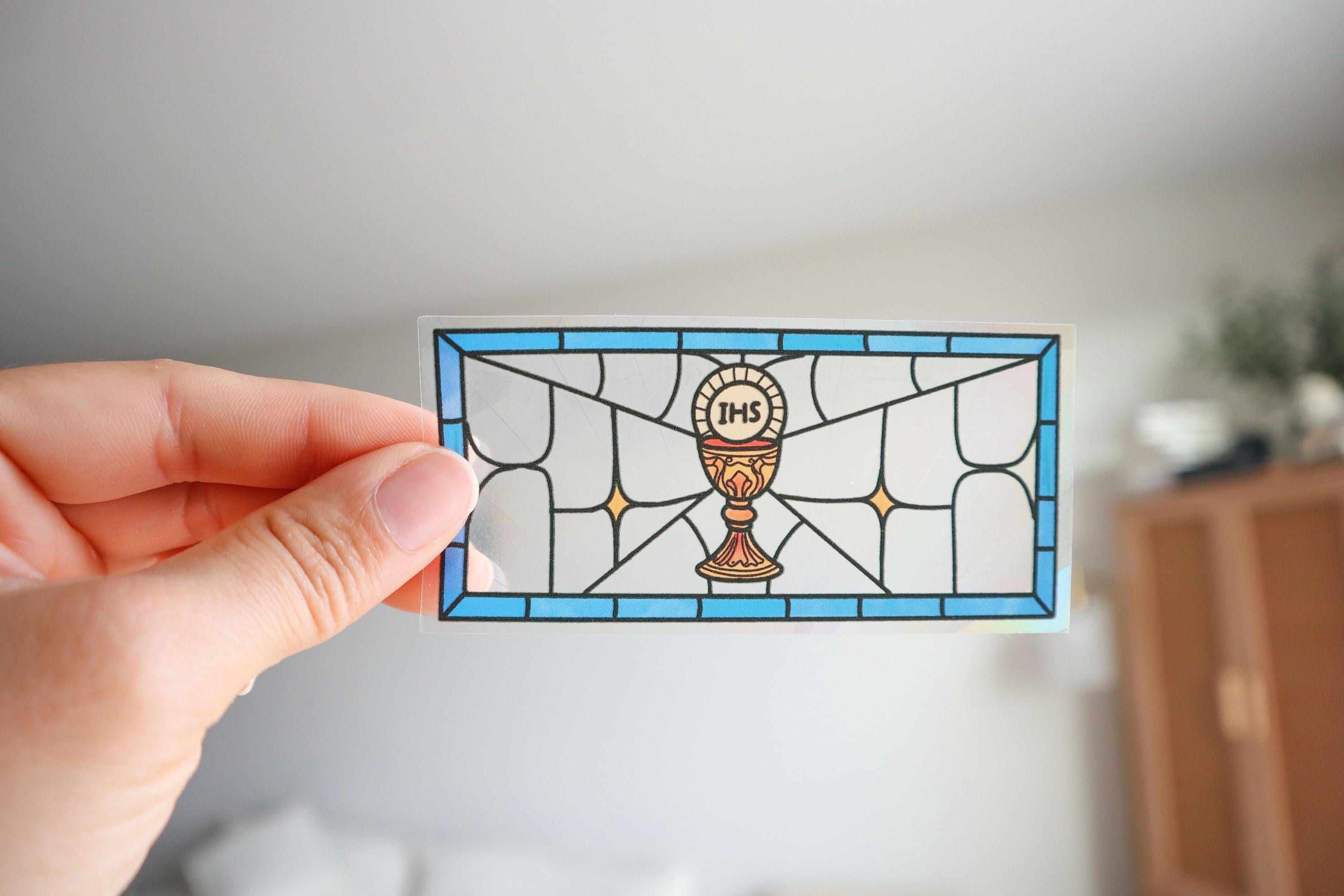 Eucharist Suncatcher Window Decal - Catholic Rainbow Gift, 2x4 Inches Eucharist Suncatcher Window Decal - Catholic Rainbow Gift, 2x4 Inches