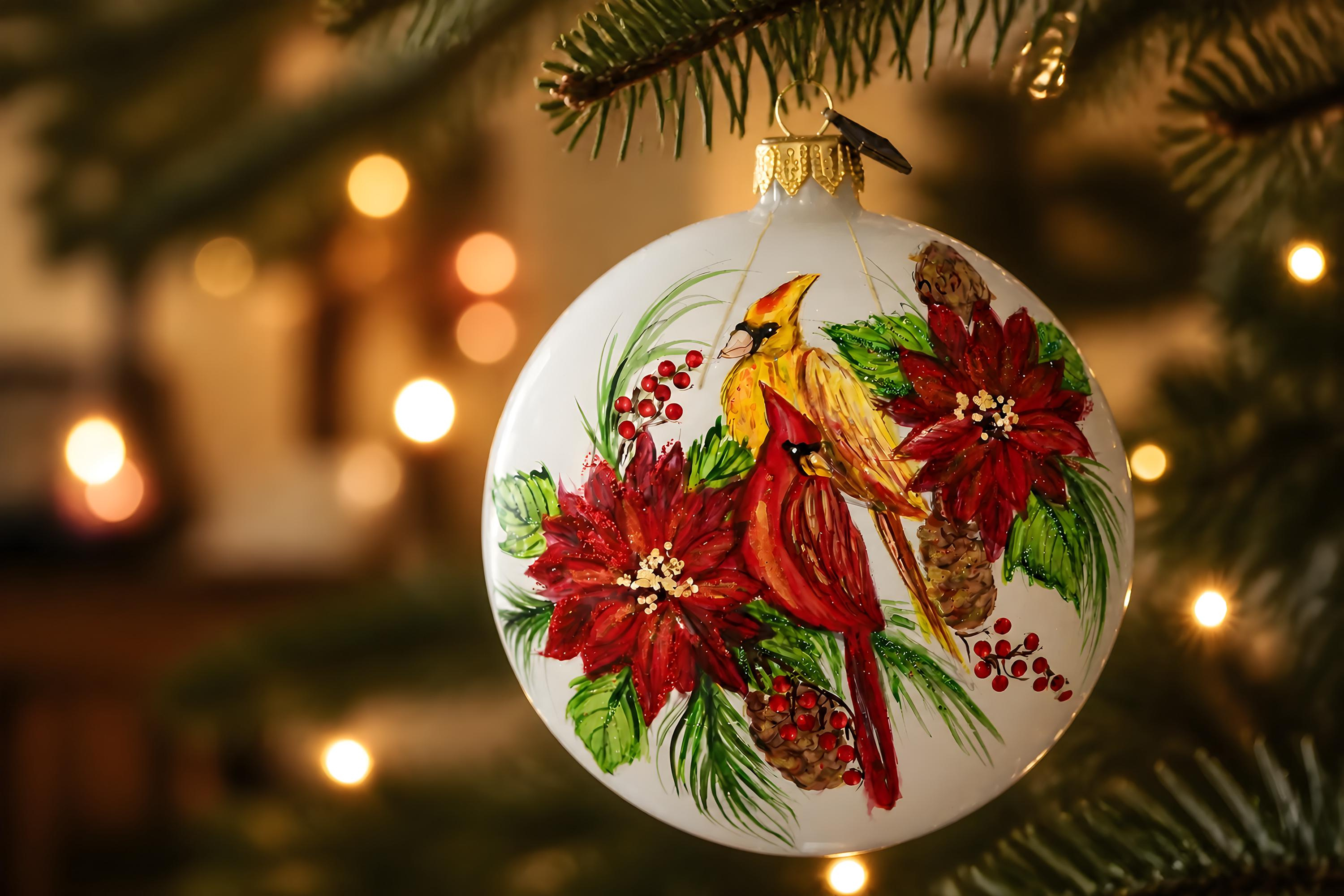 Hand Painted Glass Cardinal Bird Medallion Ornament – Polish Christmas Decoration, 10 cm Hand Painted Glass Cardinal Bird Medallion Ornament – Polish Christmas Decoration, 10 cm