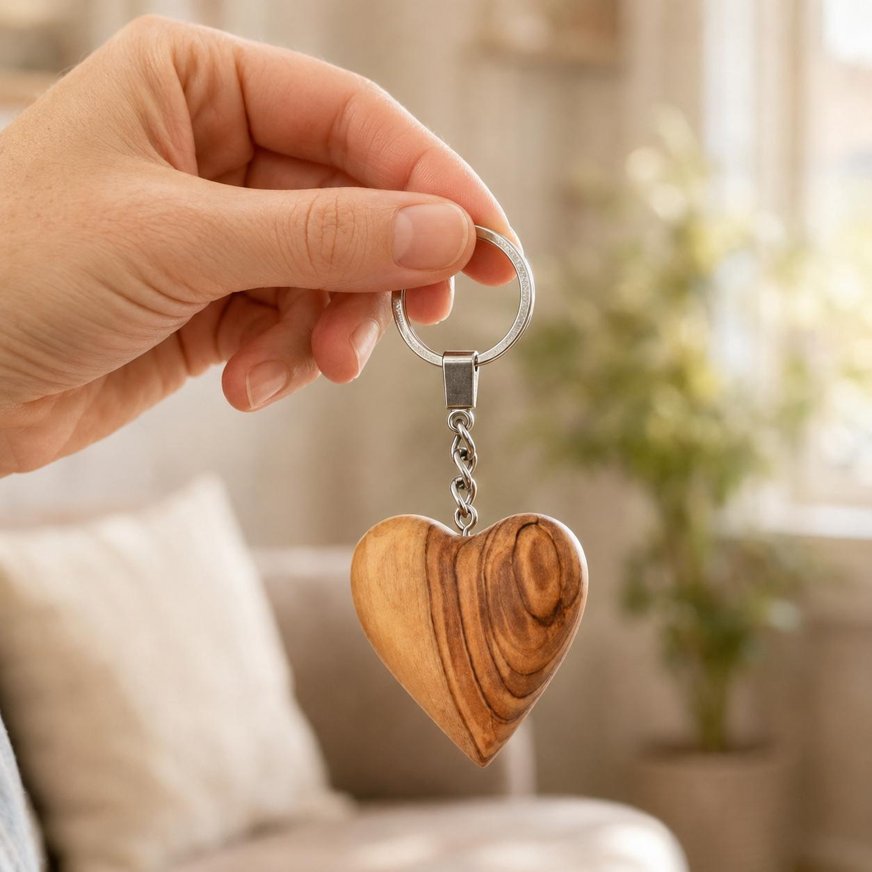 Handmade Olive Wood Heart Keychain from Bethlehem - Holy Land Christian Gift Handmade Olive Wood Heart Keychain from Bethlehem - Holy Land Christian Gift