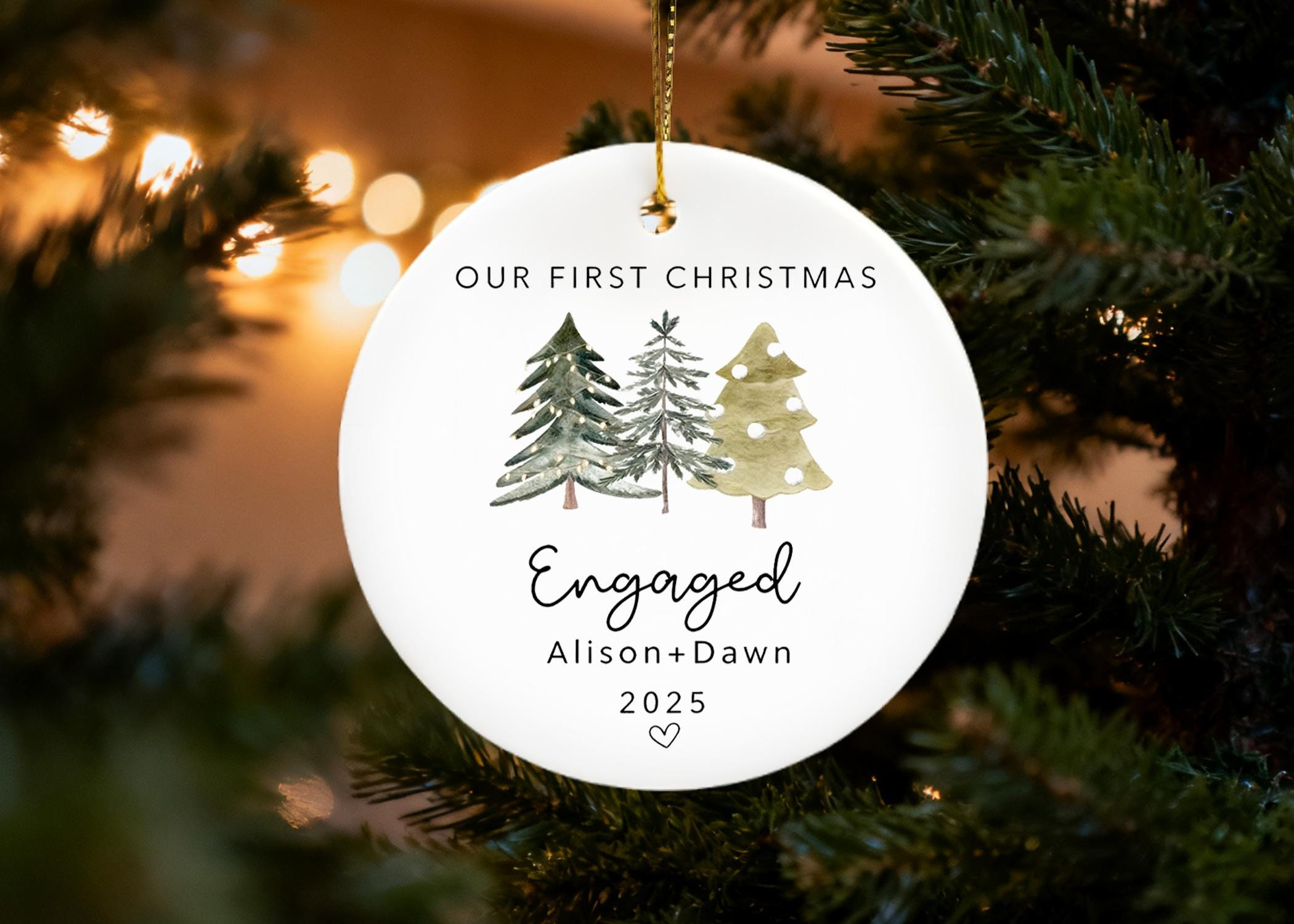 Personalized Ceramic Engagement Christmas Ornament - Custom Couple Keepsake Holiday Decor 2 - MeasureMason Personalized Ceramic Engagement Christmas Ornament - Custom Couple Keepsake Holiday Decor 2