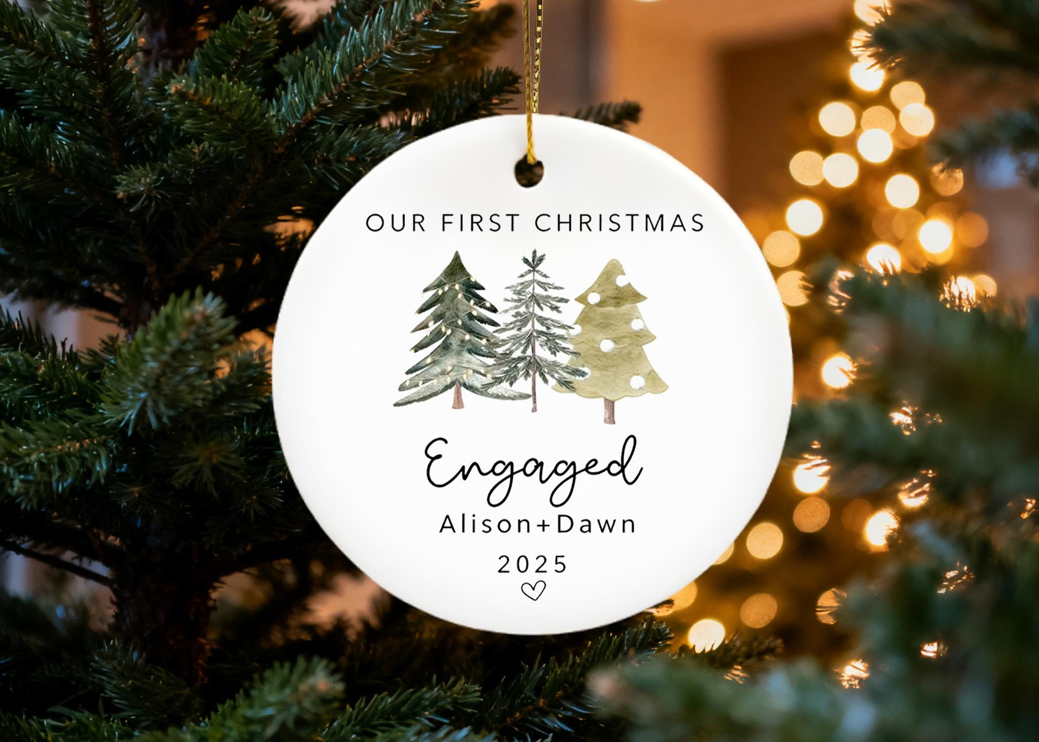 Personalized Ceramic Engagement Christmas Ornament - Custom Couple Keepsake Holiday Decor 1 - MeasureMason Personalized Ceramic Engagement Christmas Ornament - Custom Couple Keepsake Holiday Decor 1