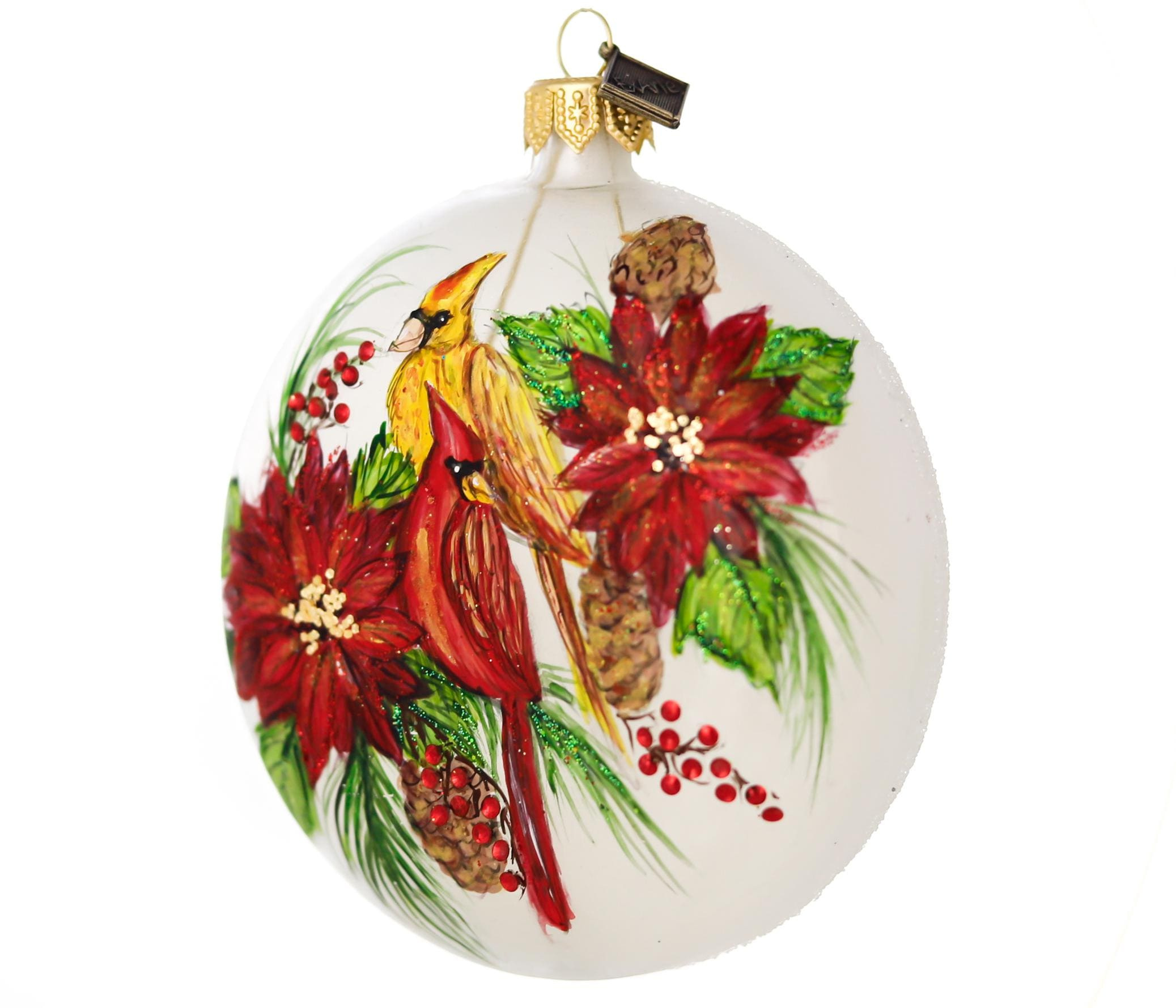 Hand Painted Glass Cardinal Bird Medallion Ornament – Polish Christmas Decoration, 10 cm 2 - MeasureMason Hand Painted Glass Cardinal Bird Medallion Ornament – Polish Christmas Decoration, 10 cm 2