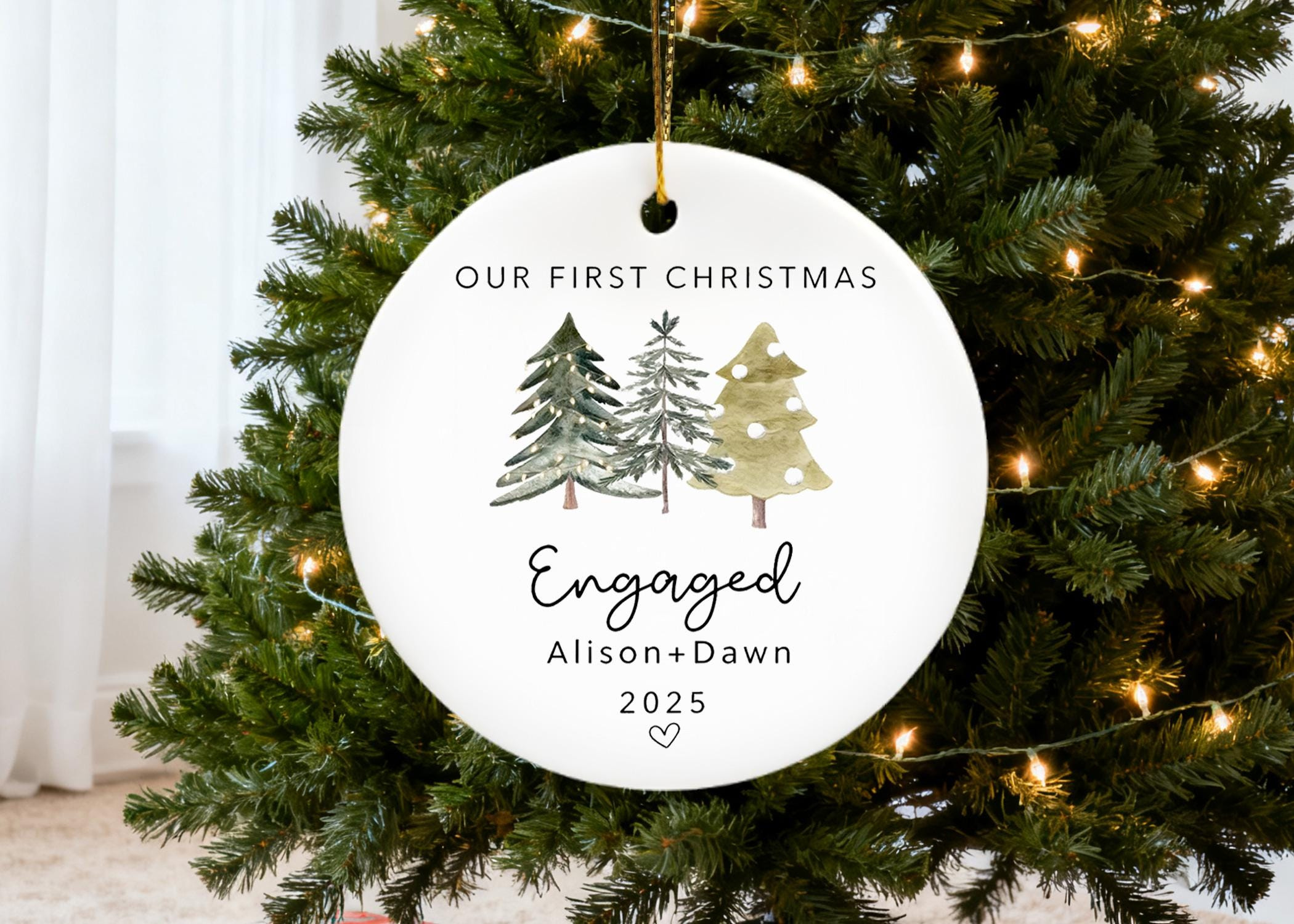 Personalized Ceramic Engagement Christmas Ornament - Custom Couple Keepsake Holiday Decor 4 - MeasureMason Personalized Ceramic Engagement Christmas Ornament - Custom Couple Keepsake Holiday Decor 4