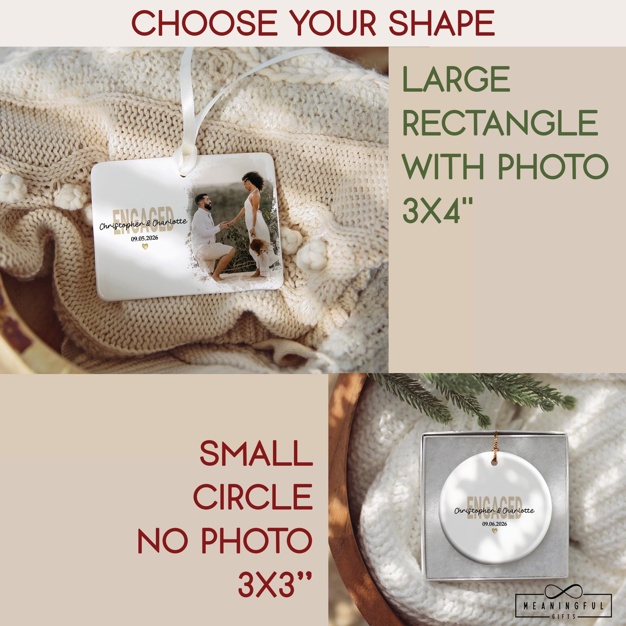 Personalized Engagement Photo Ornament - Custom Ceramic Rectangle Keepsake with Couple Names & Date 2 - MeasureMason Personalized Engagement Photo Ornament - Custom Ceramic Rectangle Keepsake with Couple Names & Date 2