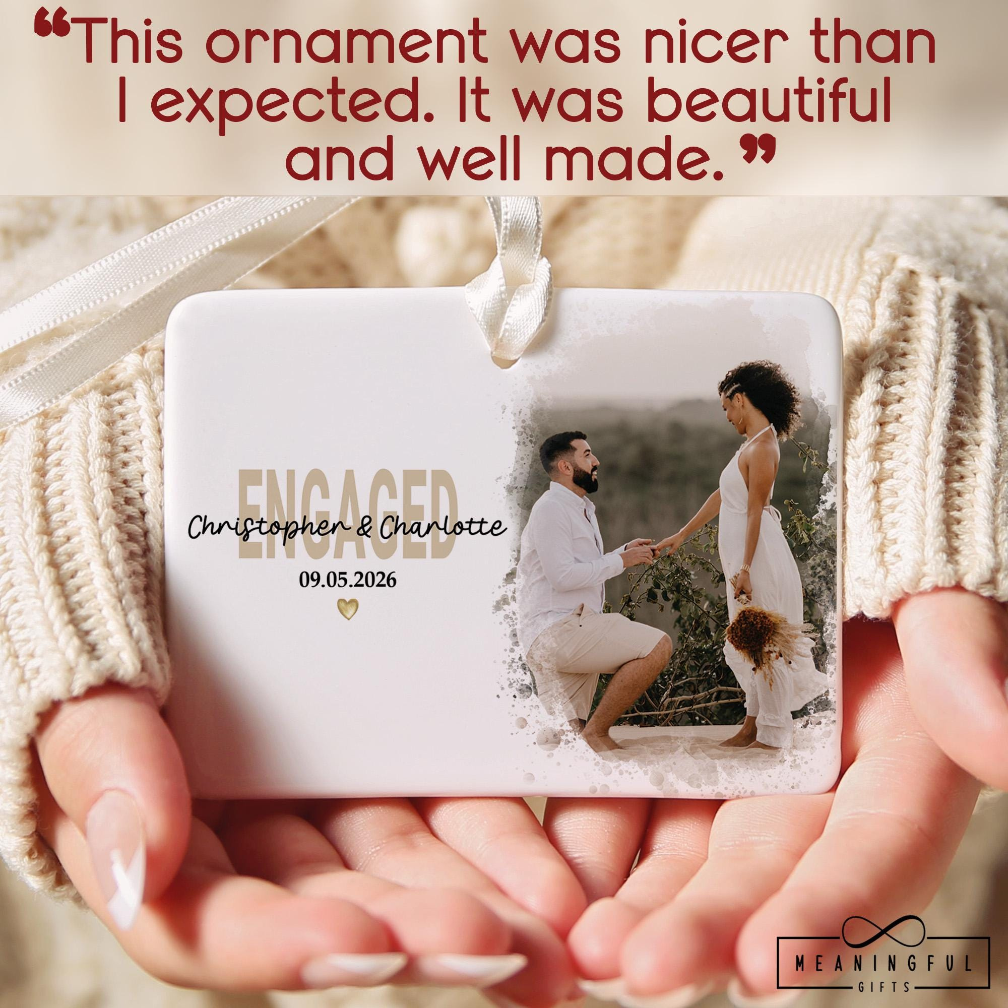 Personalized Engagement Photo Ornament - Custom Ceramic Rectangle Keepsake with Couple Names & Date 1 - MeasureMason Personalized Engagement Photo Ornament - Custom Ceramic Rectangle Keepsake with Couple Names & Date 1