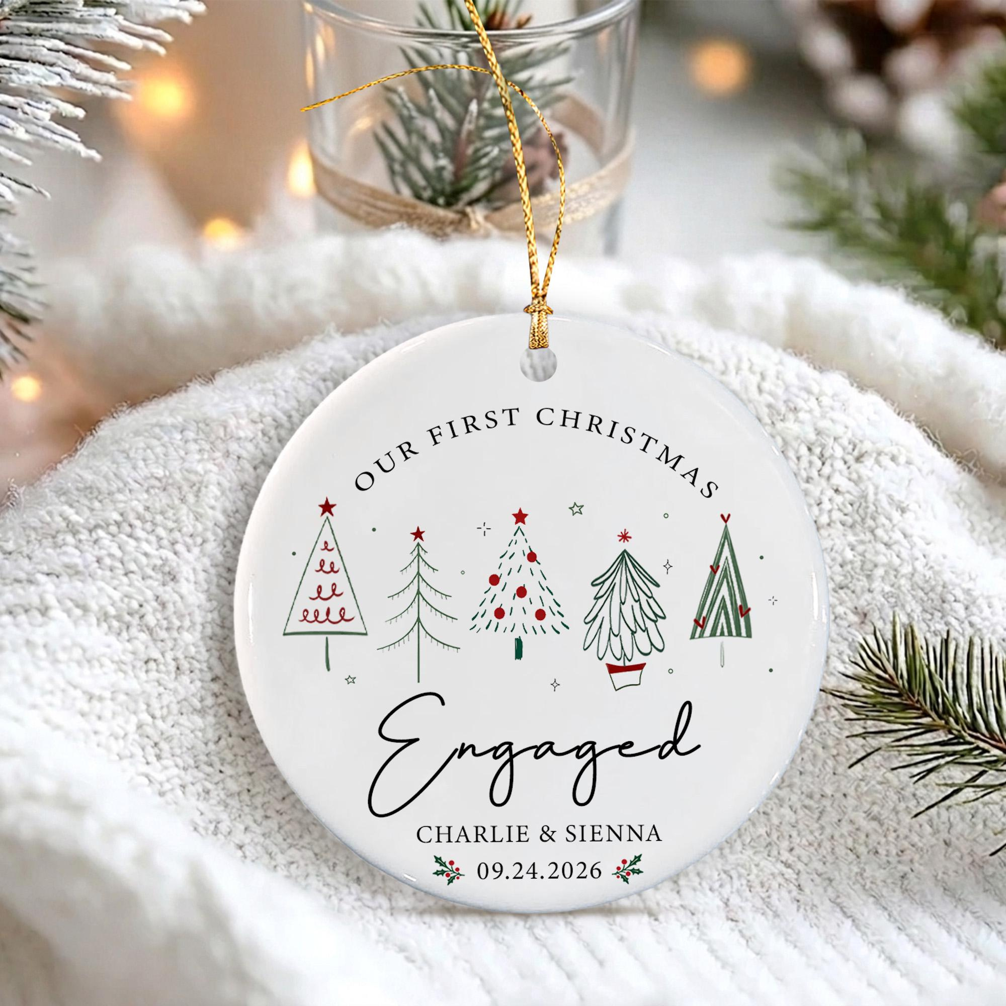 Personalized Our First Christmas Engaged Keepsake Circle Ceramic Ornament 4 - MeasureMason Personalized Our First Christmas Engaged Keepsake Circle Ceramic Ornament 4