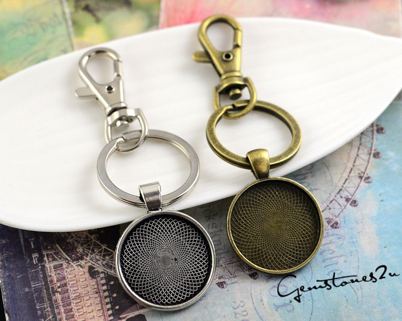 10 Sets Photo Keychains DIY Kit - Round Blank Bezel Settings 20mm-38mm with Key Ring Chains