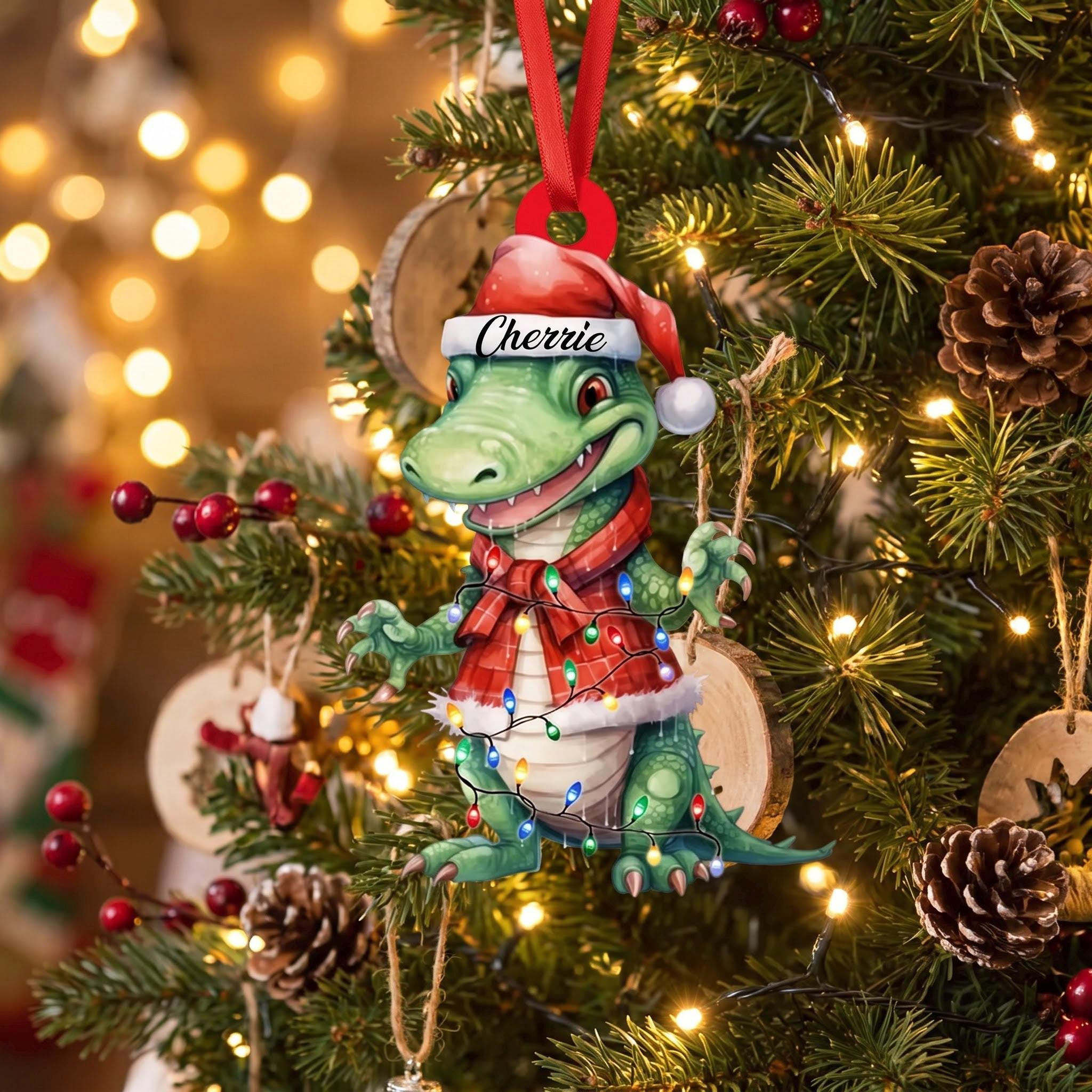 Personalized Alligator Christmas Ornament - Custom Name Acrylic & Wood Tree Decor Personalized Alligator Christmas Ornament - Custom Name Acrylic & Wood Tree Decor