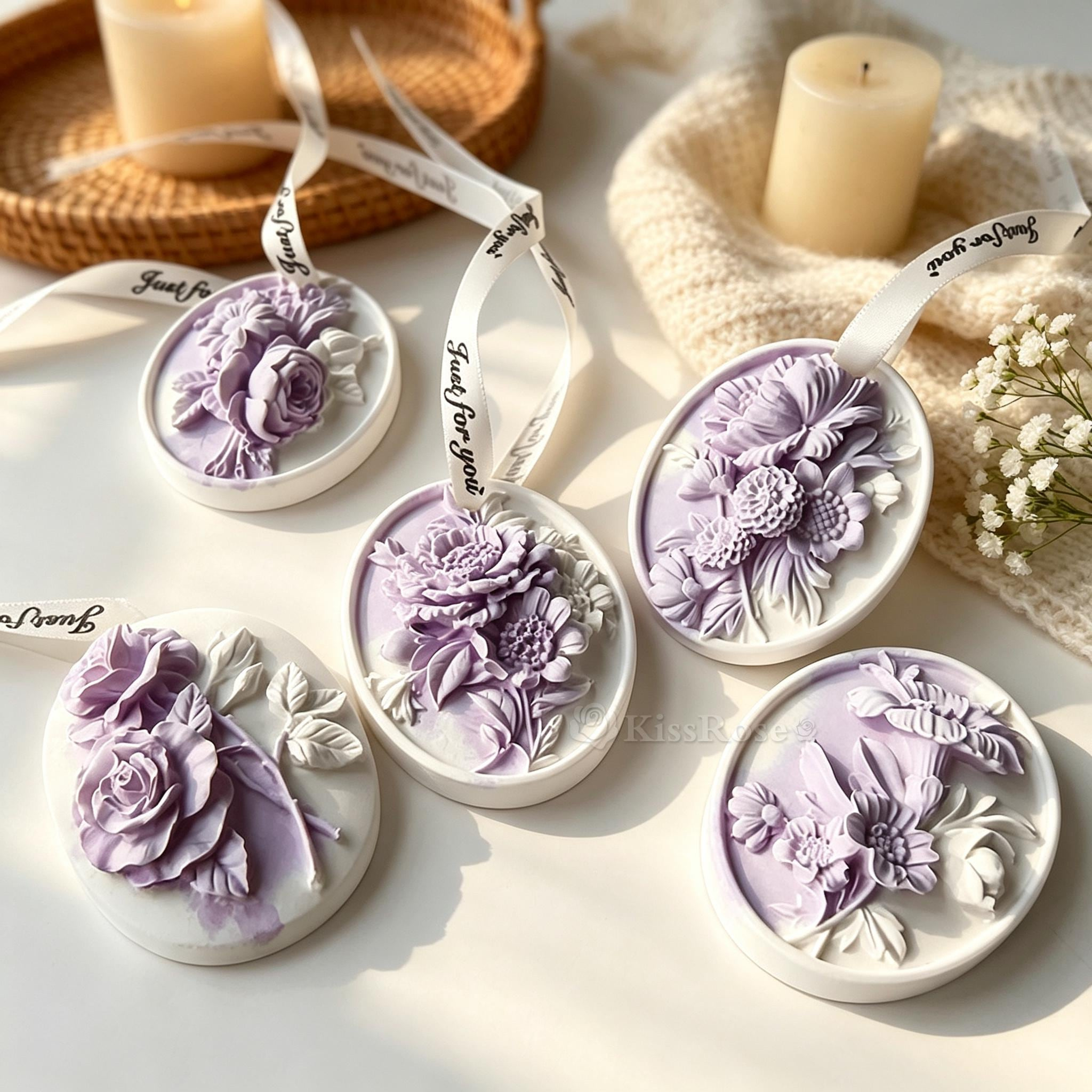 5 Styles Embossed Flowers Silicone Mold for DIY Pendants & Diffusers