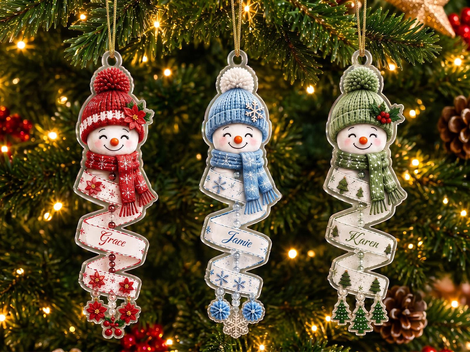 Personalized Acrylic Snowman Christmas Ornament with Custom Name