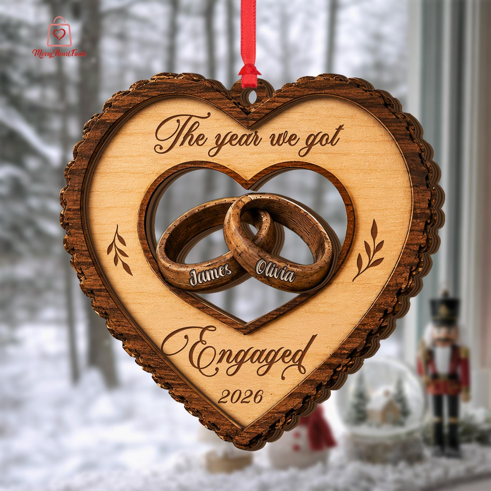Personalized Wooden Engagement Ornament – Custom Couple Keepsake for Christmas Tree Display 1 - MeasureMason Personalized Wooden Engagement Ornament – Custom Couple Keepsake for Christmas Tree Display 1