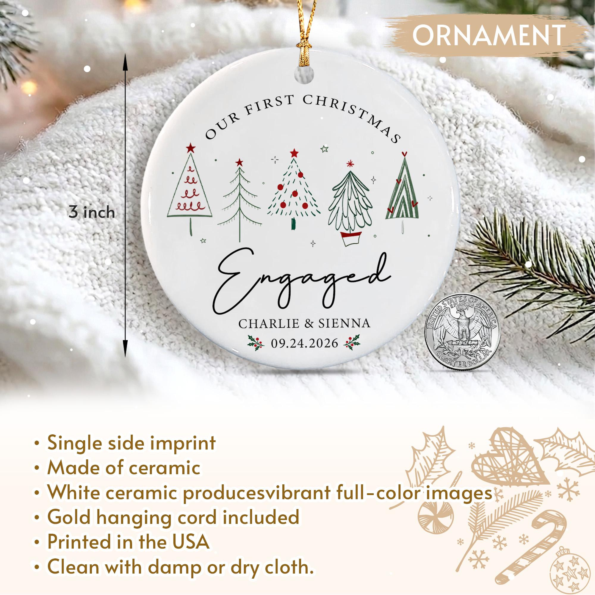 Personalized Our First Christmas Engaged Keepsake Circle Ceramic Ornament 2 - MeasureMason Personalized Our First Christmas Engaged Keepsake Circle Ceramic Ornament 2