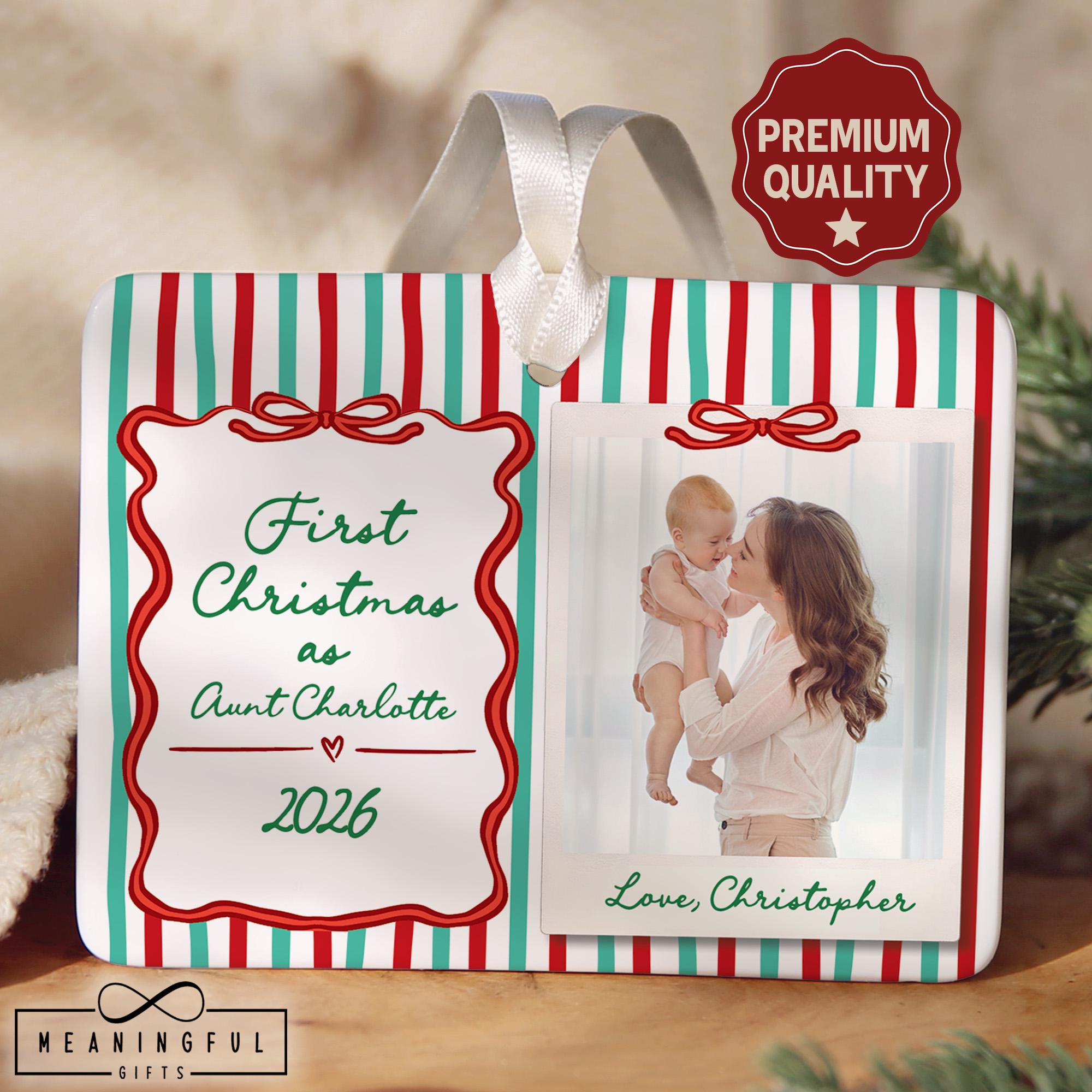 Personalized First Christmas as Aunt Ornament - Custom Name & Year Ceramic Keepsake