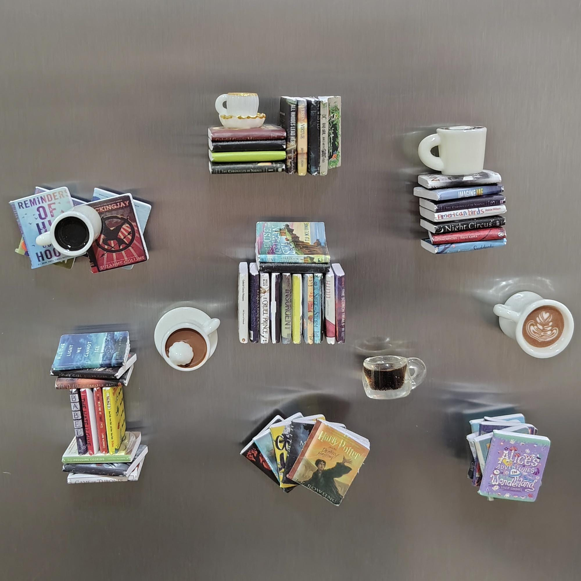 Books & Coffee Mini Magnet 10-Pack - Unique Handmade Resin Book Cover Magnets for Fridge, Locker & Office Decor 1