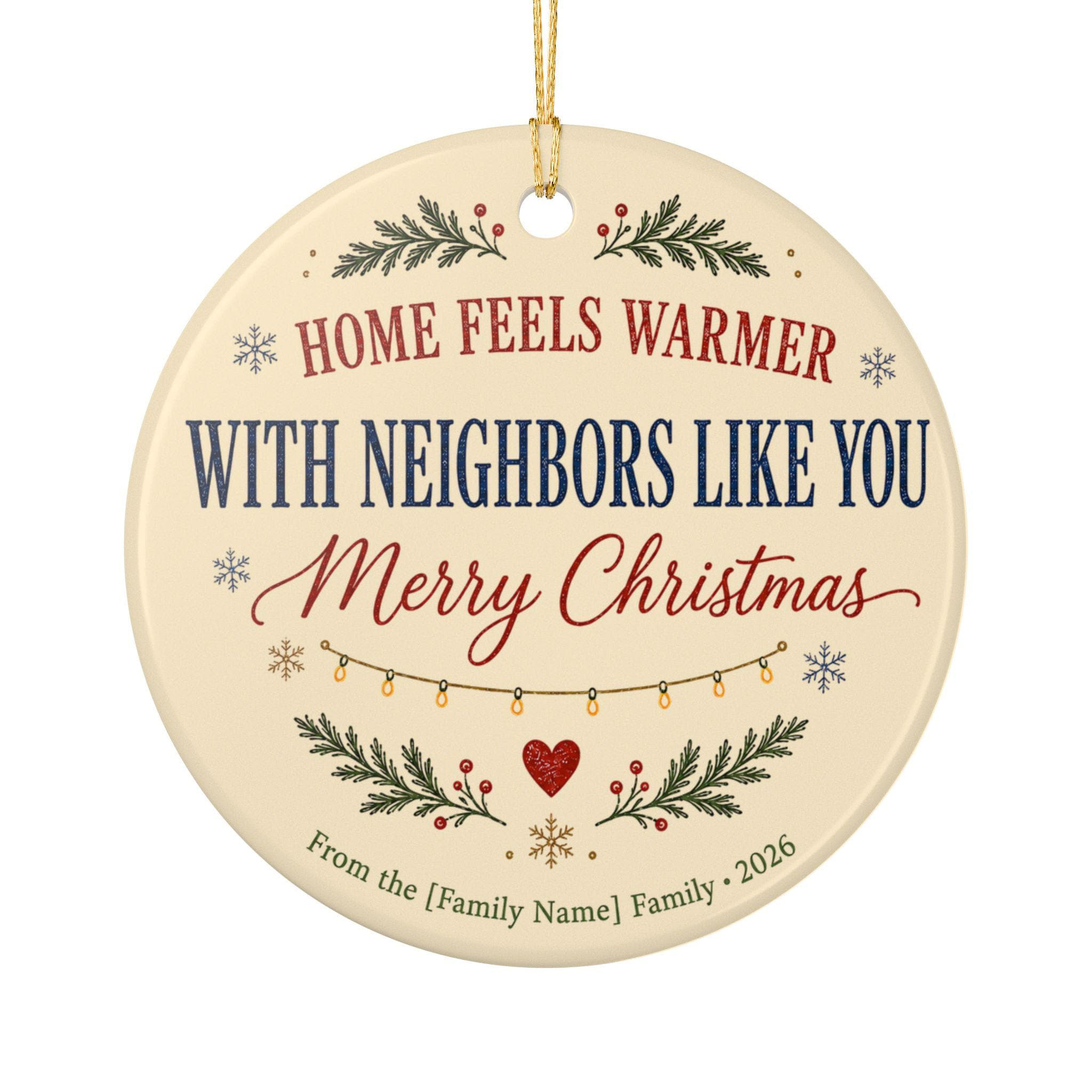 Personalized Family Name Ceramic Christmas Ornament - 2026 Neighbor Keepsake 2 - MeasureMason Personalized Family Name Ceramic Christmas Ornament - 2026 Neighbor Keepsake 2