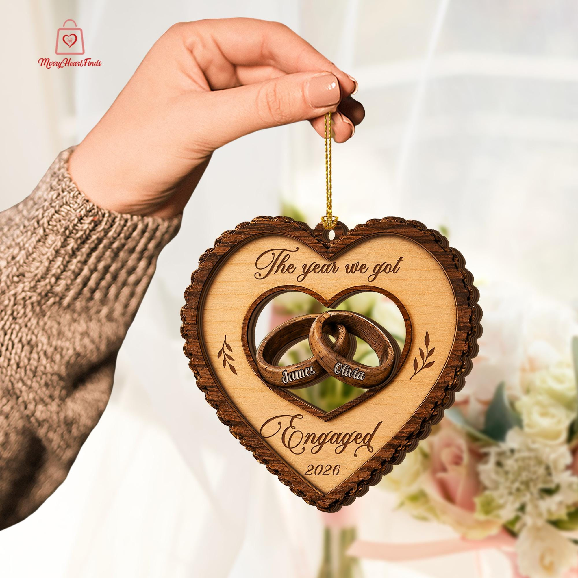Personalized Wooden Engagement Ornament – Custom Couple Keepsake for Christmas Tree Display 4 - MeasureMason Personalized Wooden Engagement Ornament – Custom Couple Keepsake for Christmas Tree Display 4