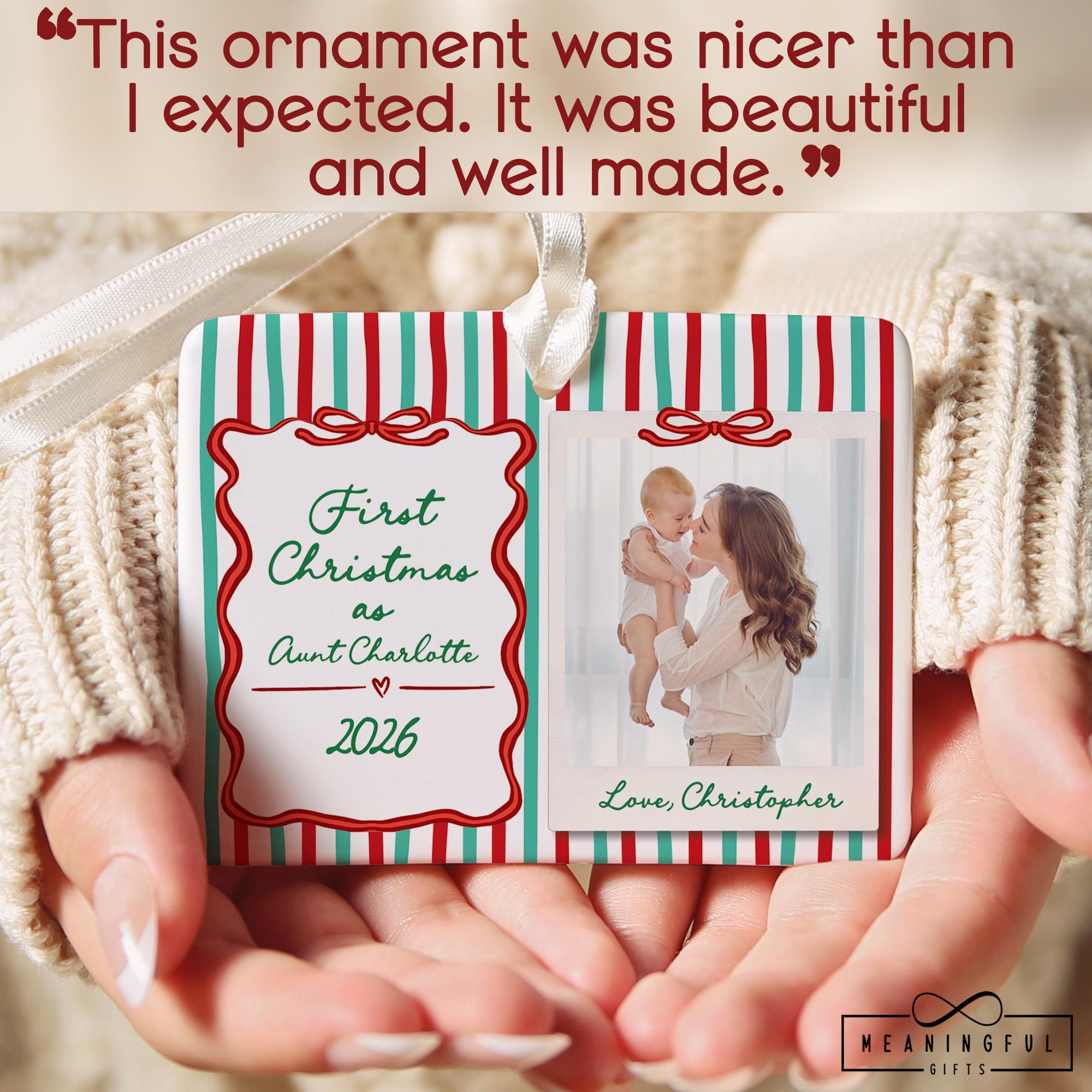 Personalized First Christmas as Aunt Ornament - Custom Name & Year Ceramic Keepsake 1 - MeasureMason Personalized First Christmas as Aunt Ornament - Custom Name & Year Ceramic Keepsake 1