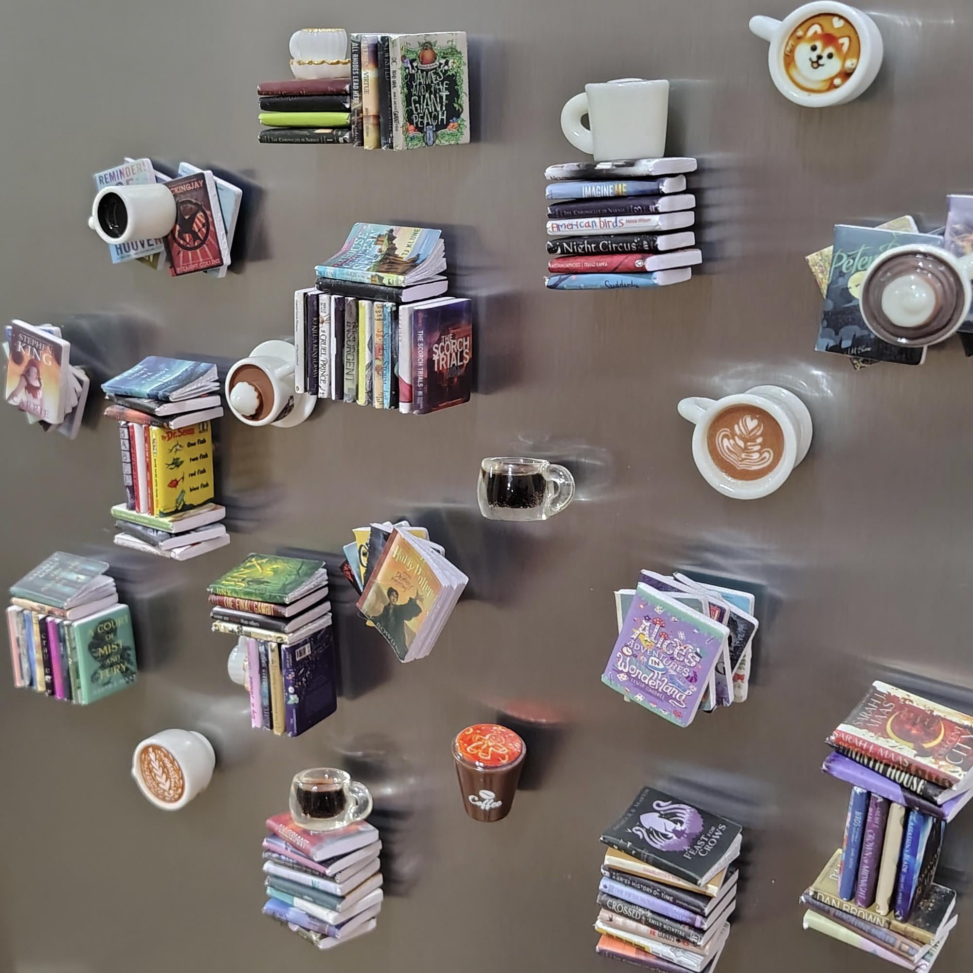 Books & Coffee Mini Magnet 10-Pack - Unique Handmade Resin Book Cover Magnets for Fridge, Locker & Office Decor