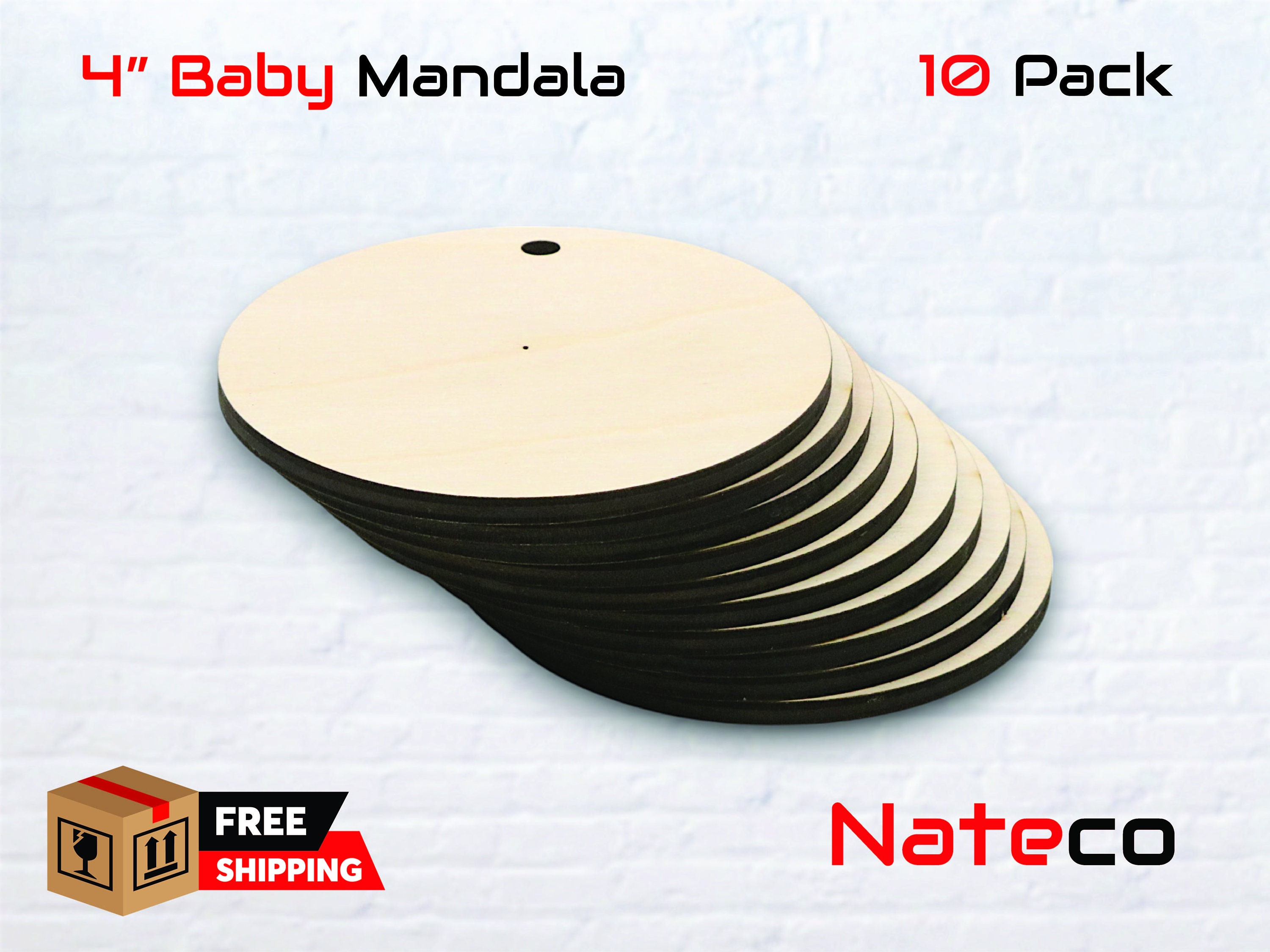4 Inch Baby Mandala Round Ornaments - 1/4 Inch Birch Plywood Blank - 10 Pack with Center Reference