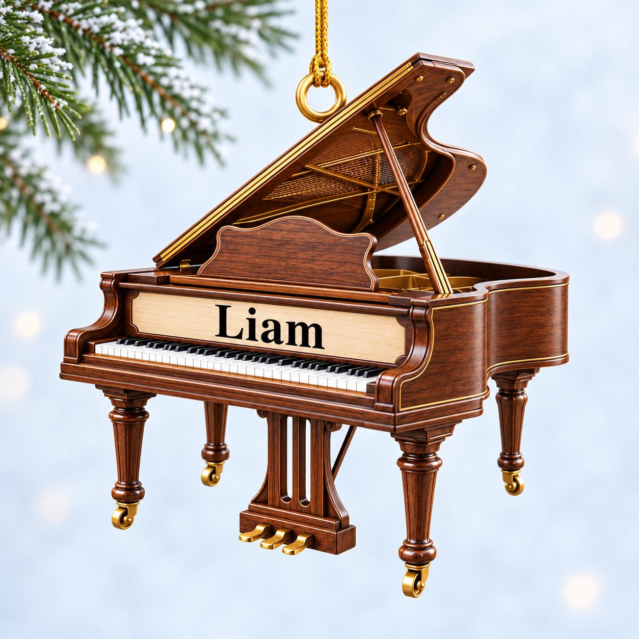 Personalized Piano Christmas Ornament, Custom Music Xmas Keepsake, Pianist Music Lover Gift, Flat 2D Tree Hanging