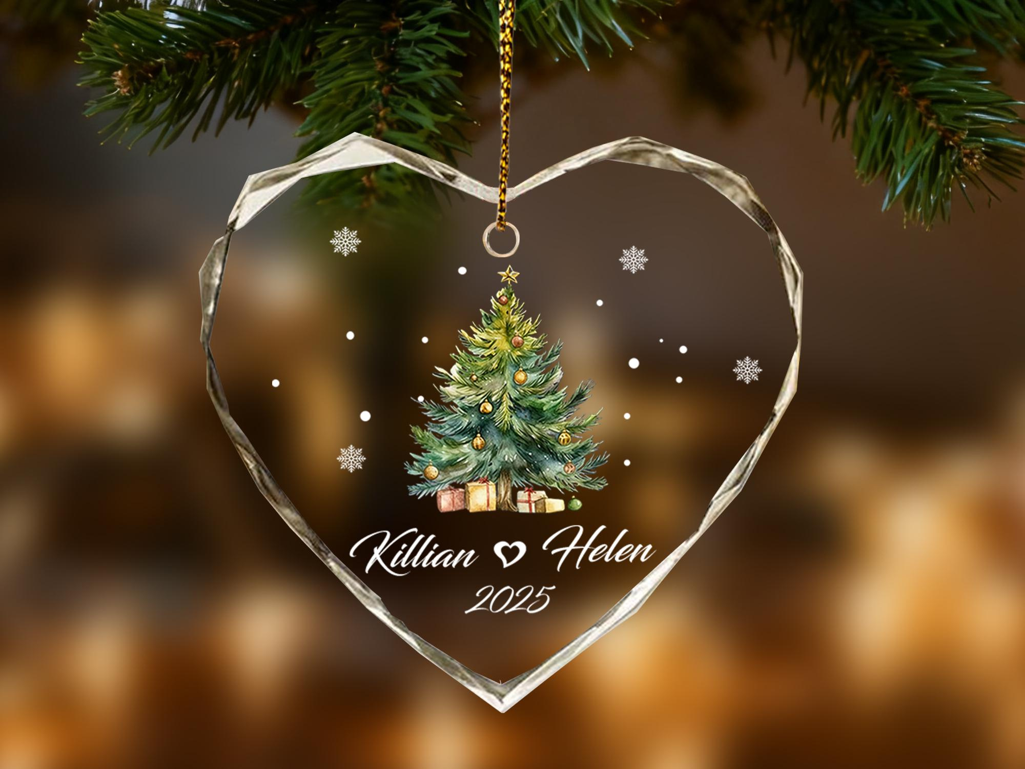 Personalized Christmas Tree Ornament - Custom Couple Names Glass Snowflake Holiday Keepsake