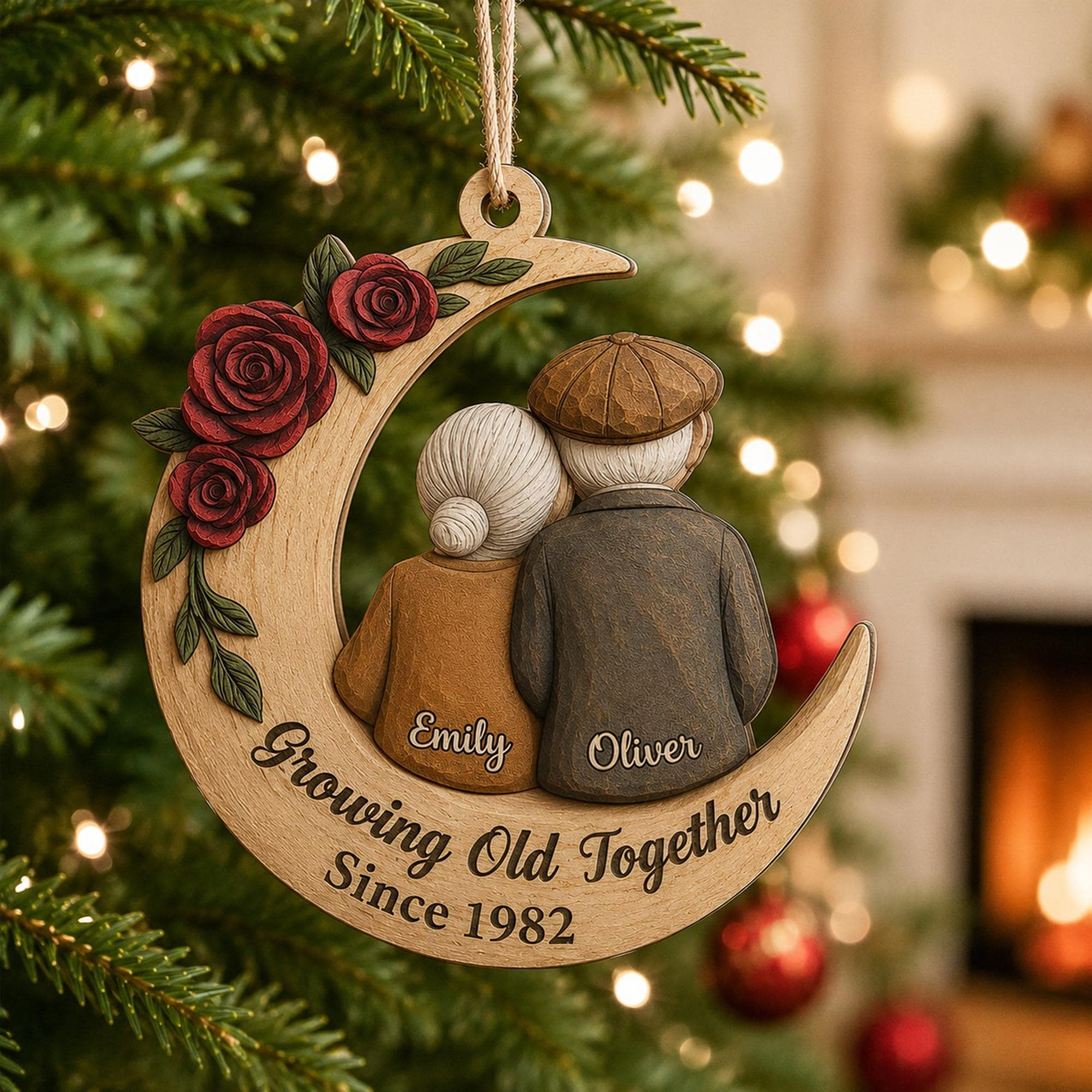 Personalized Couple Christmas Ornament - Custom Wooden Anniversary Keepsake Gift for Him Her Personalized Couple Christmas Ornament - Custom Wooden Anniversary Keepsake Gift for Him Her