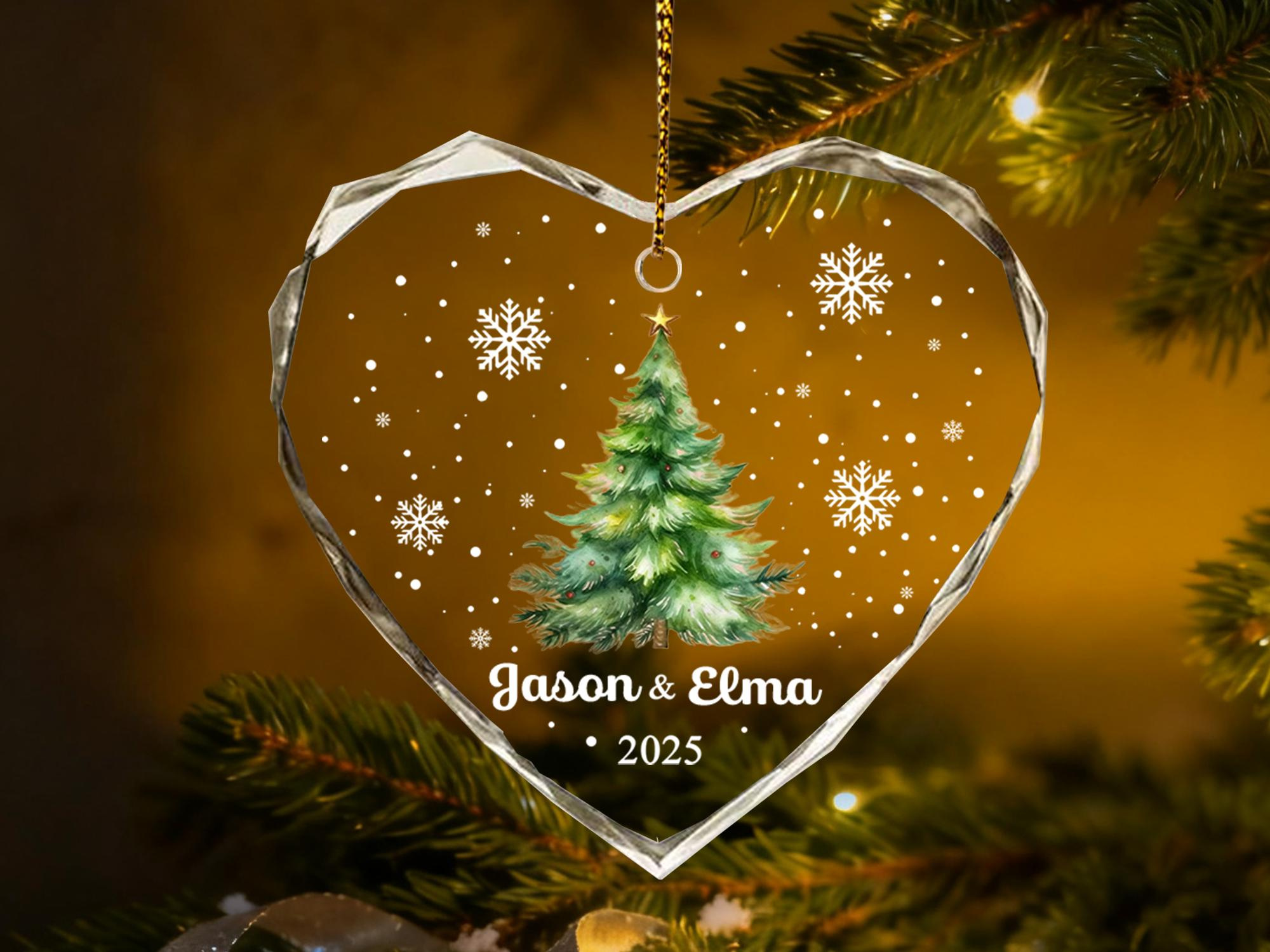 Personalized Christmas Tree Ornament - Custom Couple Names Glass Snowflake Holiday Keepsake 2 - MeasureMason Personalized Christmas Tree Ornament - Custom Couple Names Glass Snowflake Holiday Keepsake 2