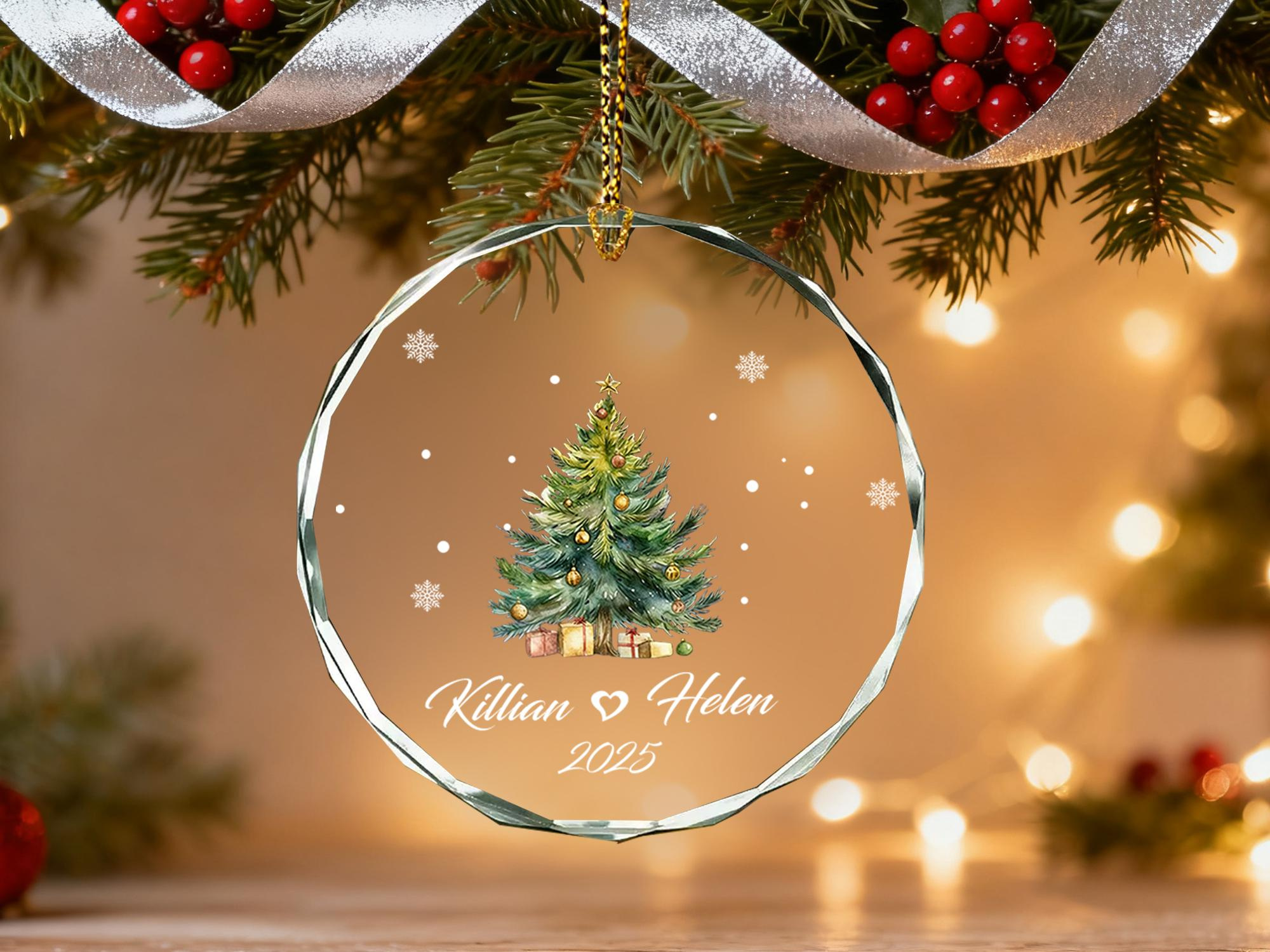 Personalized Christmas Tree Ornament - Custom Couple Names Glass Snowflake Holiday Keepsake 1 - MeasureMason Personalized Christmas Tree Ornament - Custom Couple Names Glass Snowflake Holiday Keepsake 1