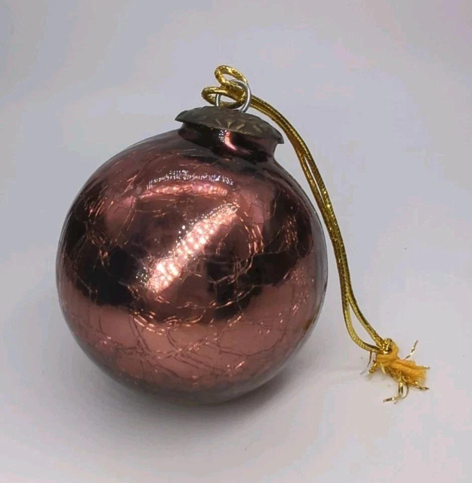 Vintage Crackle Glass Reddish Brown Kugel Style Christmas Ornament Round Heavy Vintage Crackle Glass Reddish Brown Kugel Style Christmas Ornament Round Heavy