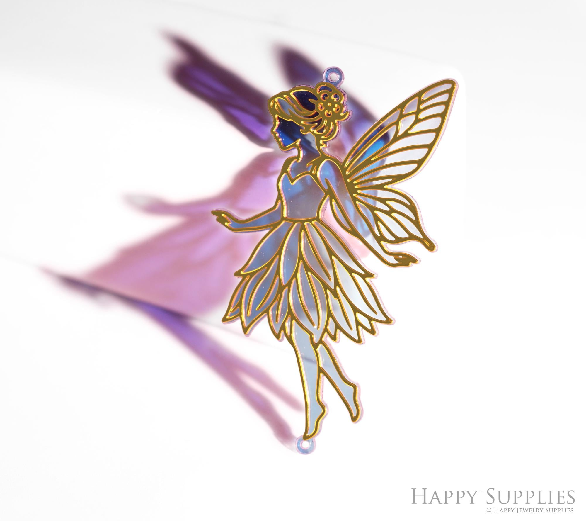 Brass Angel Charm with Rainbow Acrylic Prism - DIY Jewelry Making Supply