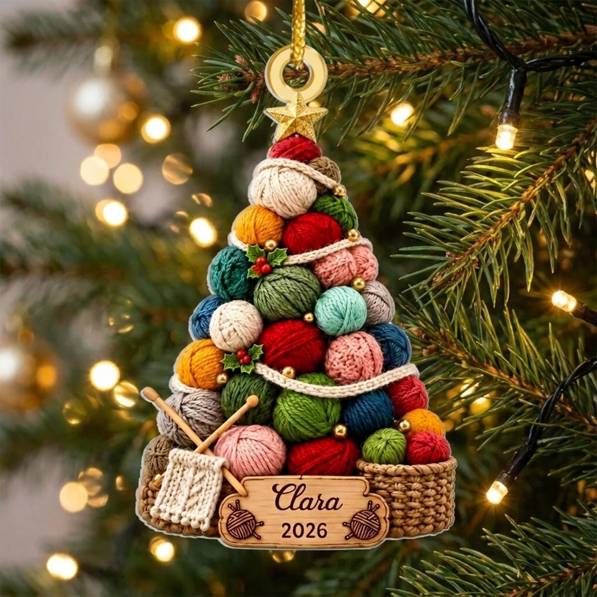Personalized Knitting Ornament Custom Name 2026 Yarn Tree Christmas Crocheter Knitter Keepsake Acrylic Hanging