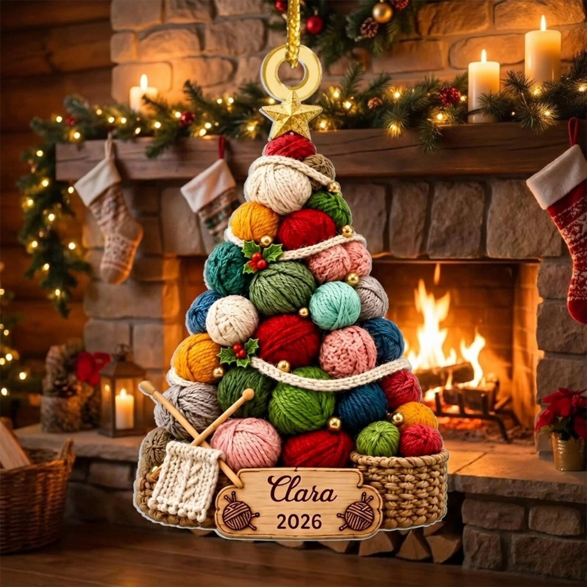 Personalized Knitting Ornament Custom Name 2026 Yarn Tree Christmas Crocheter Knitter Keepsake Acrylic Hanging 2 - MeasureMason Personalized Knitting Ornament Custom Name 2026 Yarn Tree Christmas Crocheter Knitter Keepsake Acrylic Hanging 2