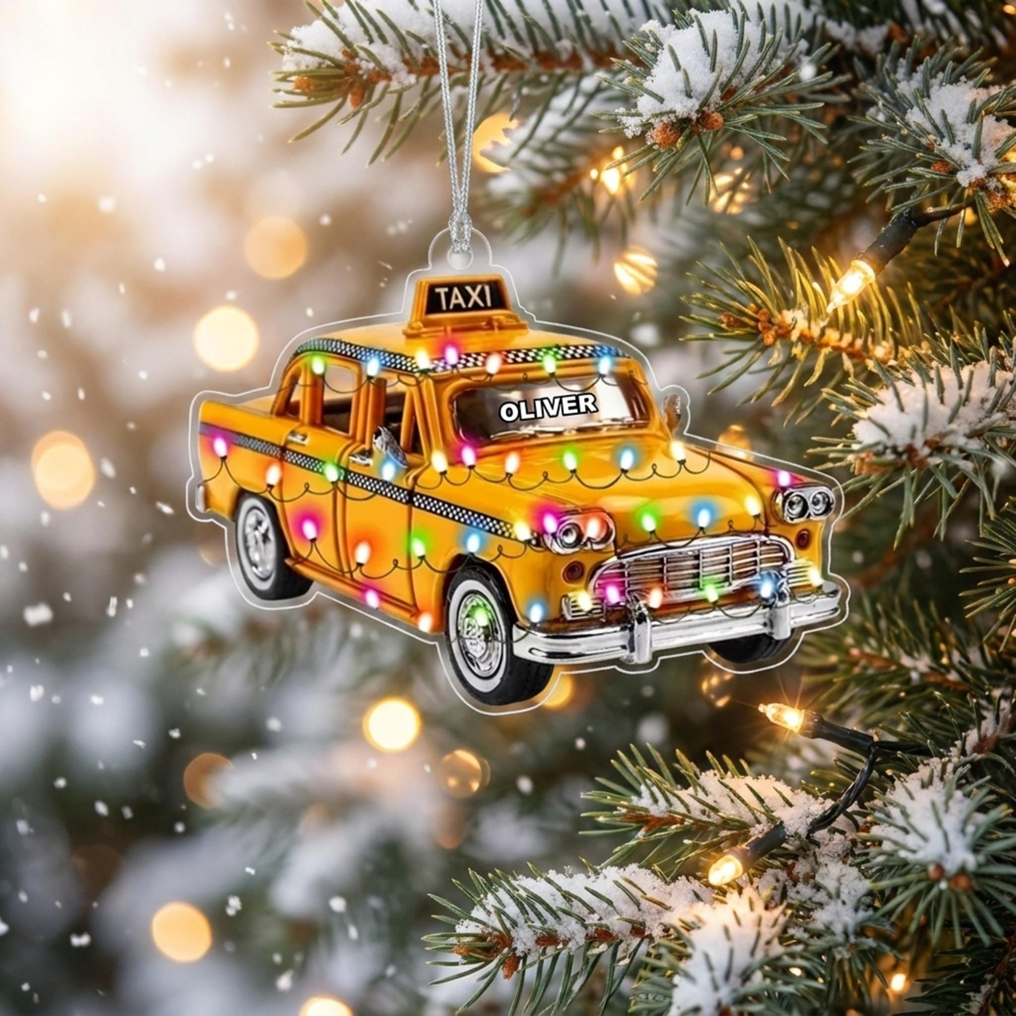 Personalized Yellow Taxi Ornament Custom Name Cab Driver Christmas Gift NYC Cab Tree Decor Acrylic Hanging Charm Personalized Yellow Taxi Ornament Custom Name Cab Driver Christmas Gift NYC Cab Tree Decor Acrylic Hanging Charm