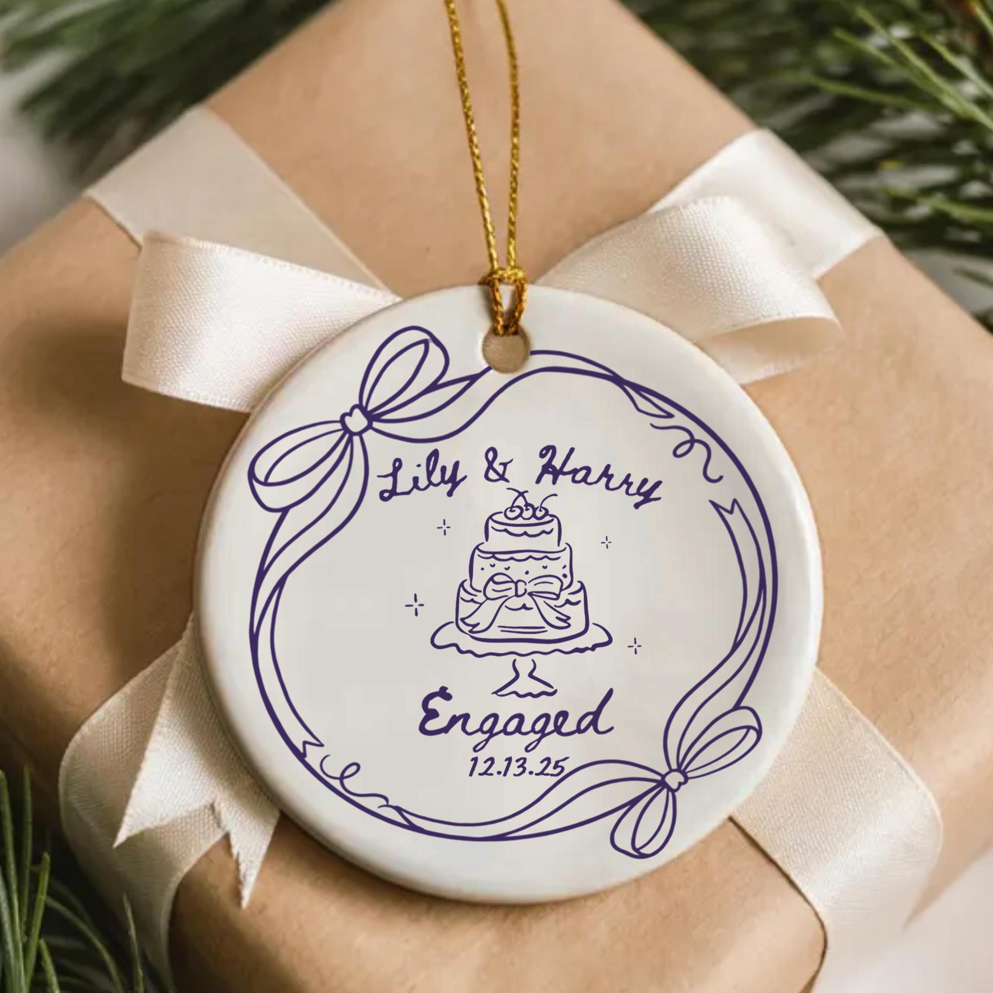 2-Sided Custom Ceramic Engagement & Wedding Ornament – Personalized Names & Dates 3 - MeasureMason 2-Sided Custom Ceramic Engagement & Wedding Ornament – Personalized Names & Dates 3