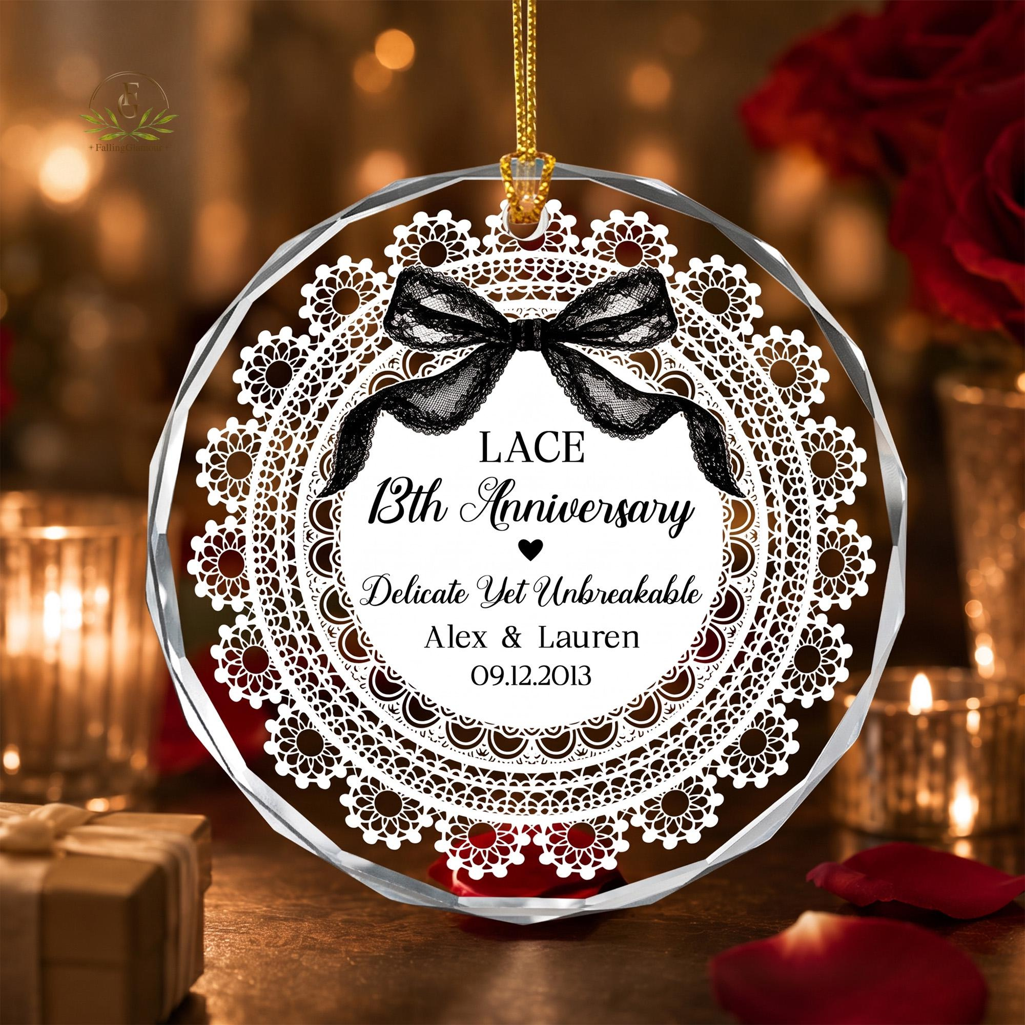 13th Anniversary Lace Ornament Personalized Gift - Wedding Keepsake for Couple, Husband Wife - Custom Names & Date 13th Anniversary Lace Ornament Personalized Gift - Wedding Keepsake for Couple, Husband Wife - Custom Names & Date