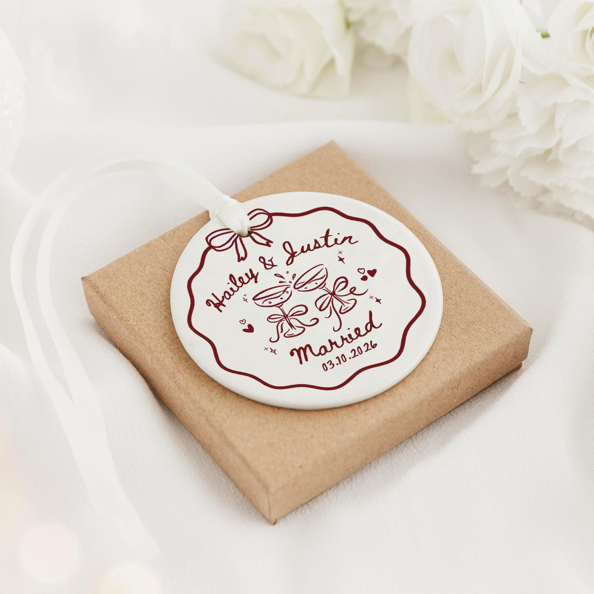 2-Sided Custom Ceramic Engagement & Wedding Ornament – Personalized Names & Dates 2 - MeasureMason 2-Sided Custom Ceramic Engagement & Wedding Ornament – Personalized Names & Dates 2