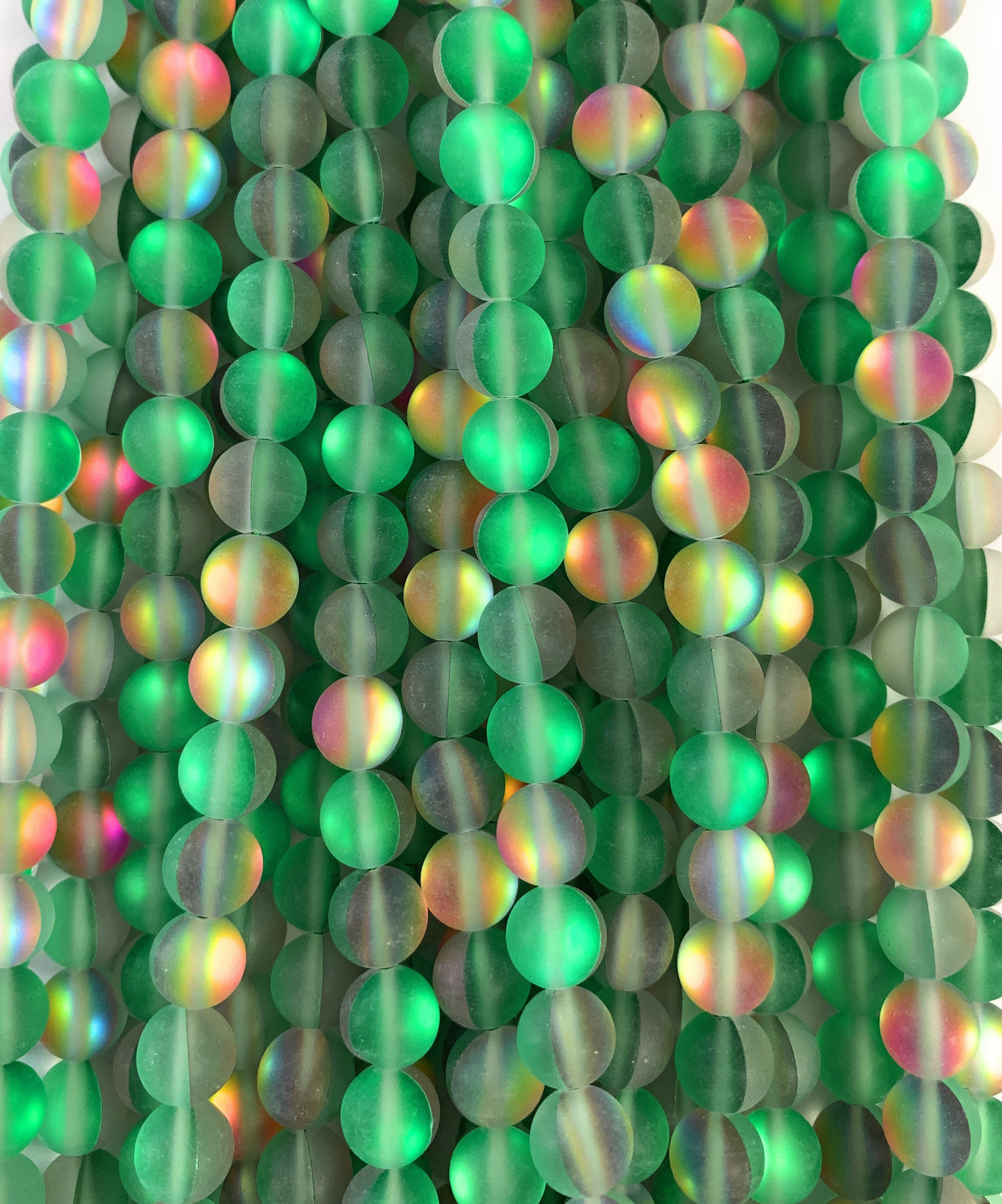 Frosted Mystic Aura Quartz Mermaid Glass Beads Matte Emerald Vitrail Synthetic Moonstone 6mm 8mm 10mm 12mm 15 Inch Stran