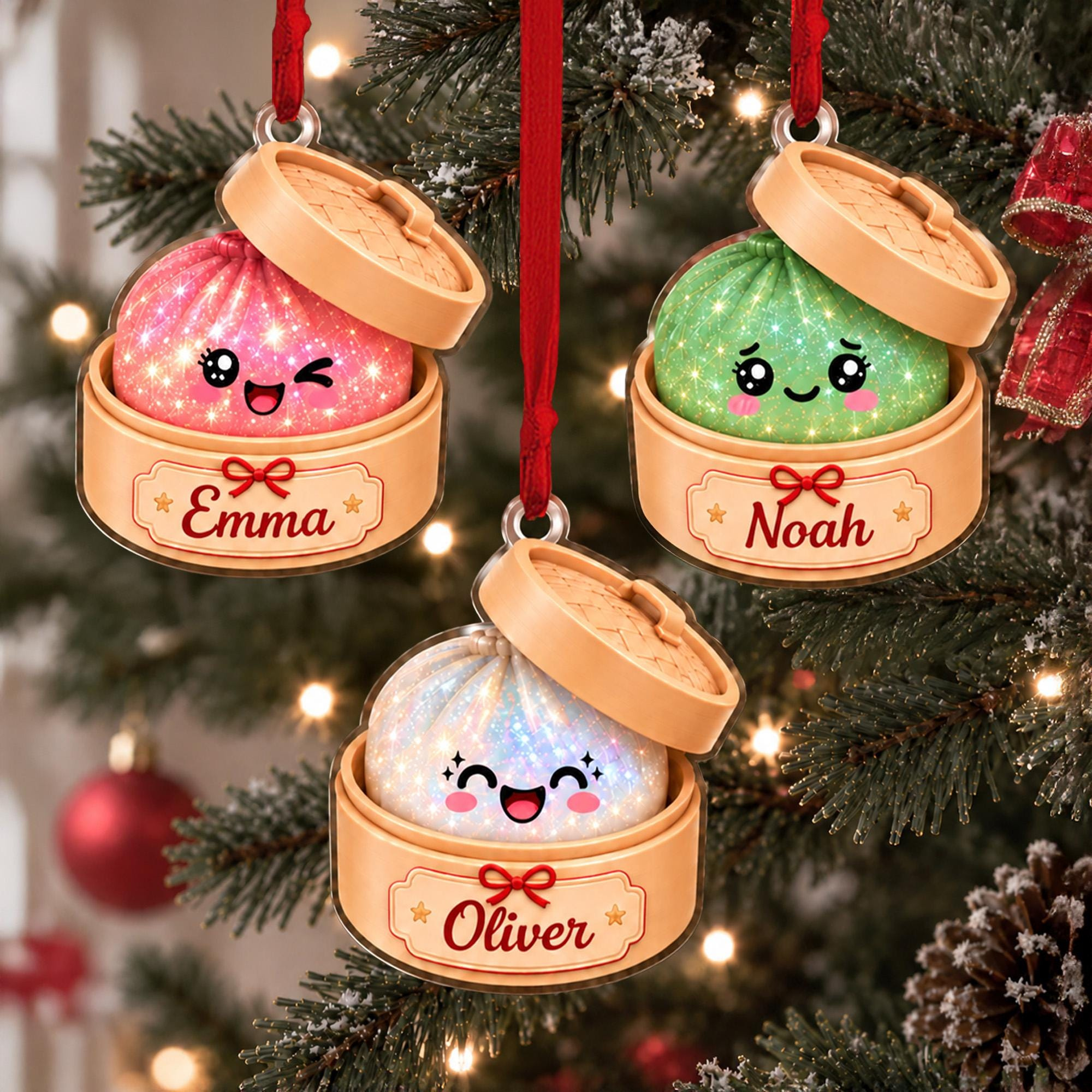Personalized Acrylic Dumpling Christmas Ornament - Custom Holiday Keepsake Personalized Acrylic Dumpling Christmas Ornament - Custom Holiday Keepsake