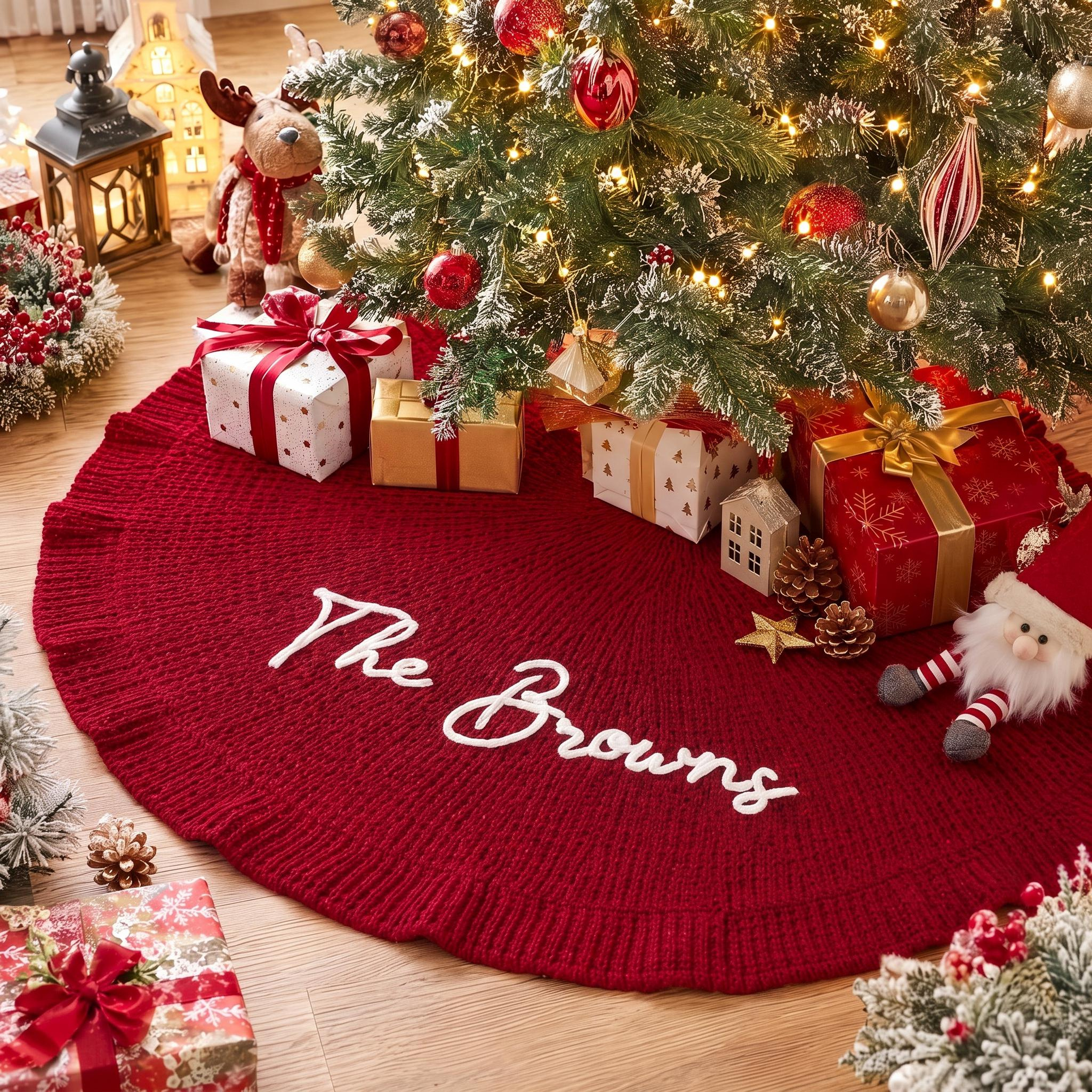 Personalized Christmas Tree Skirt, Custom Family Name, Knitted Christmas Decor, Family Gift 3 - MeasureMason Personalized Christmas Tree Skirt, Custom Family Name, Knitted Christmas Decor, Family Gift 3