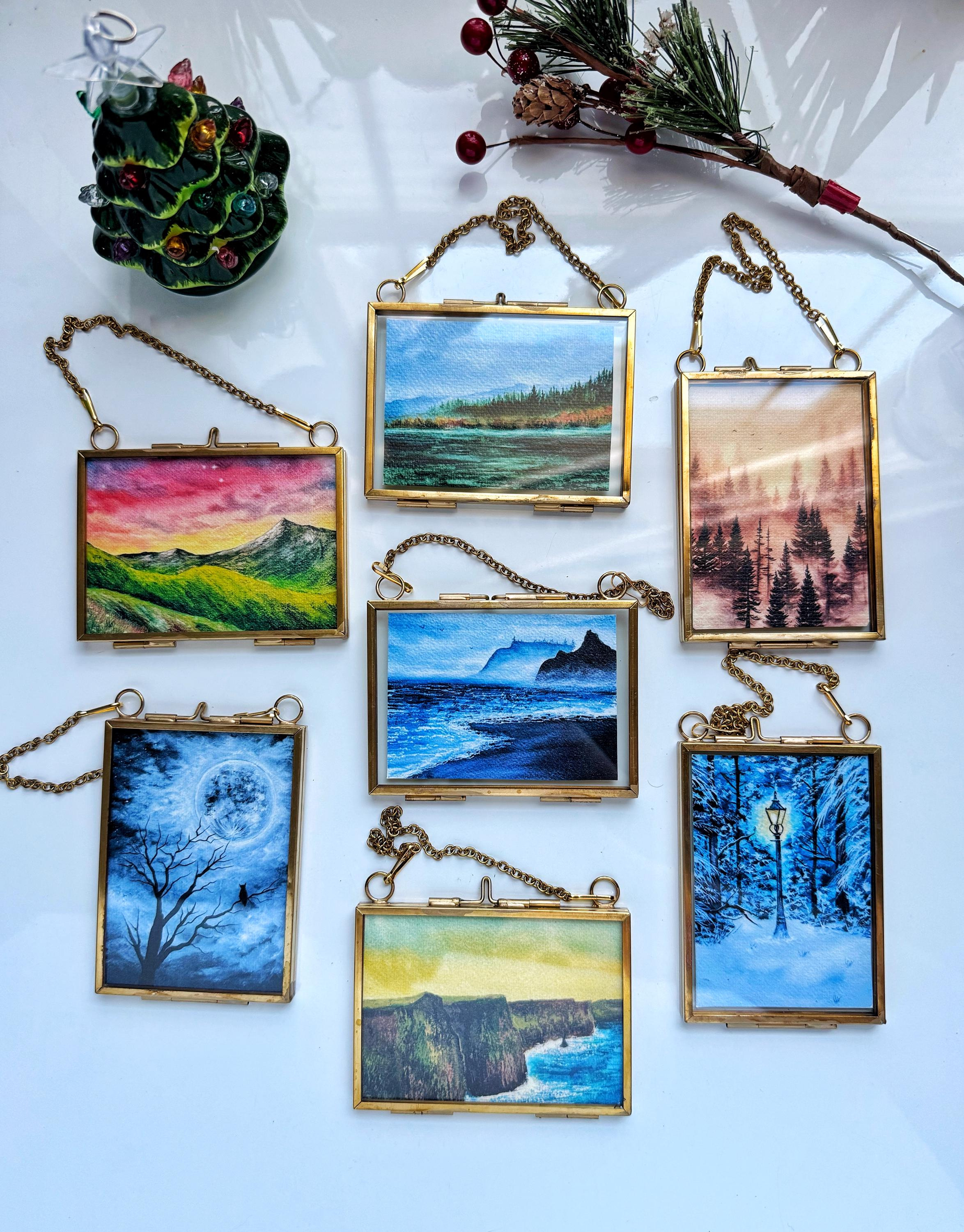 Framed Mini Watercolor Ornament - Hanging Art Print for Tree or Wall