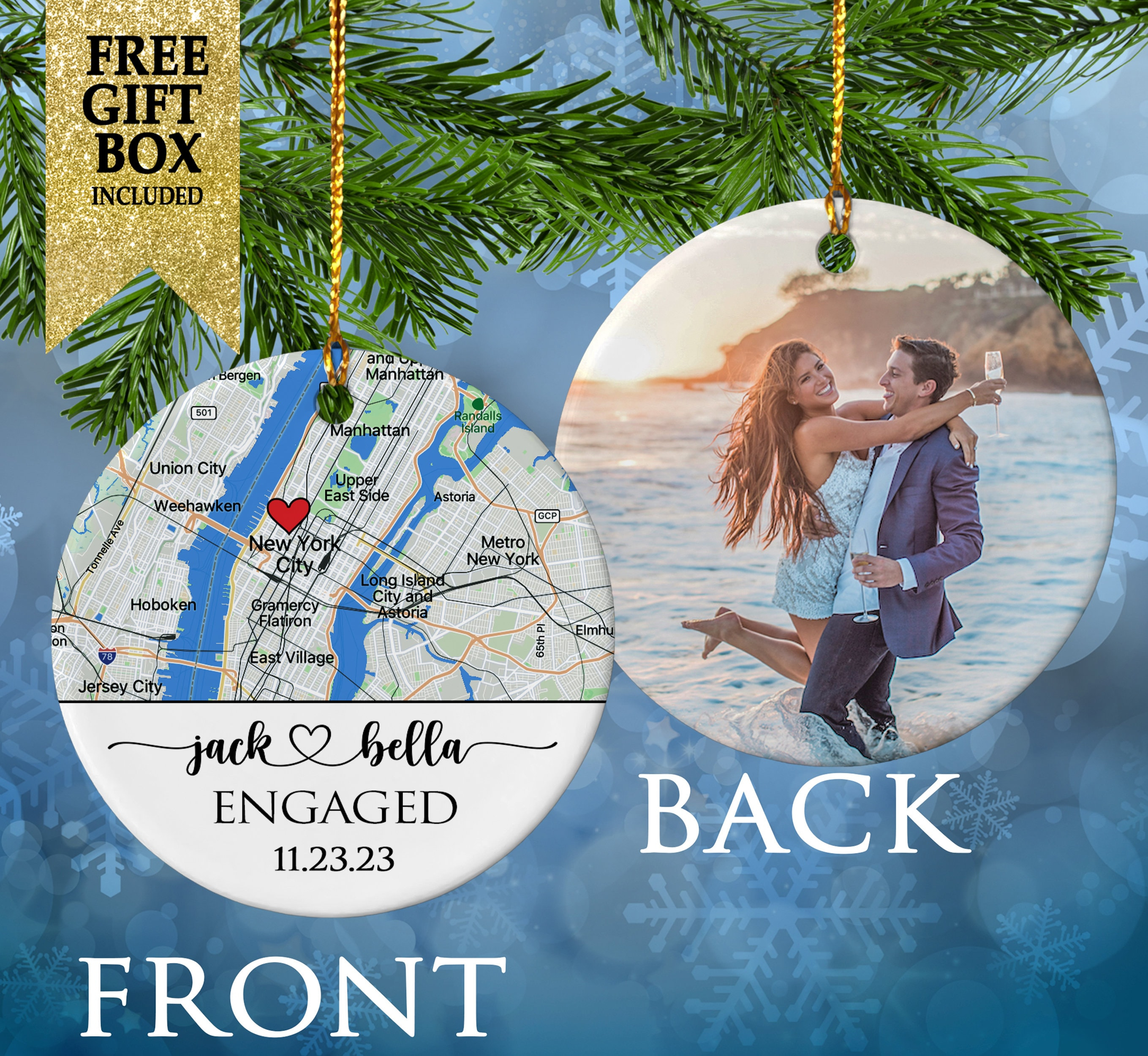 Personalized Engagement Map Ornament, Where We Got Engaged Gift for Couple, Christmas Ornament for Her Personalized Engagement Map Ornament, Where We Got Engaged Gift for Couple, Christmas Ornament for Her