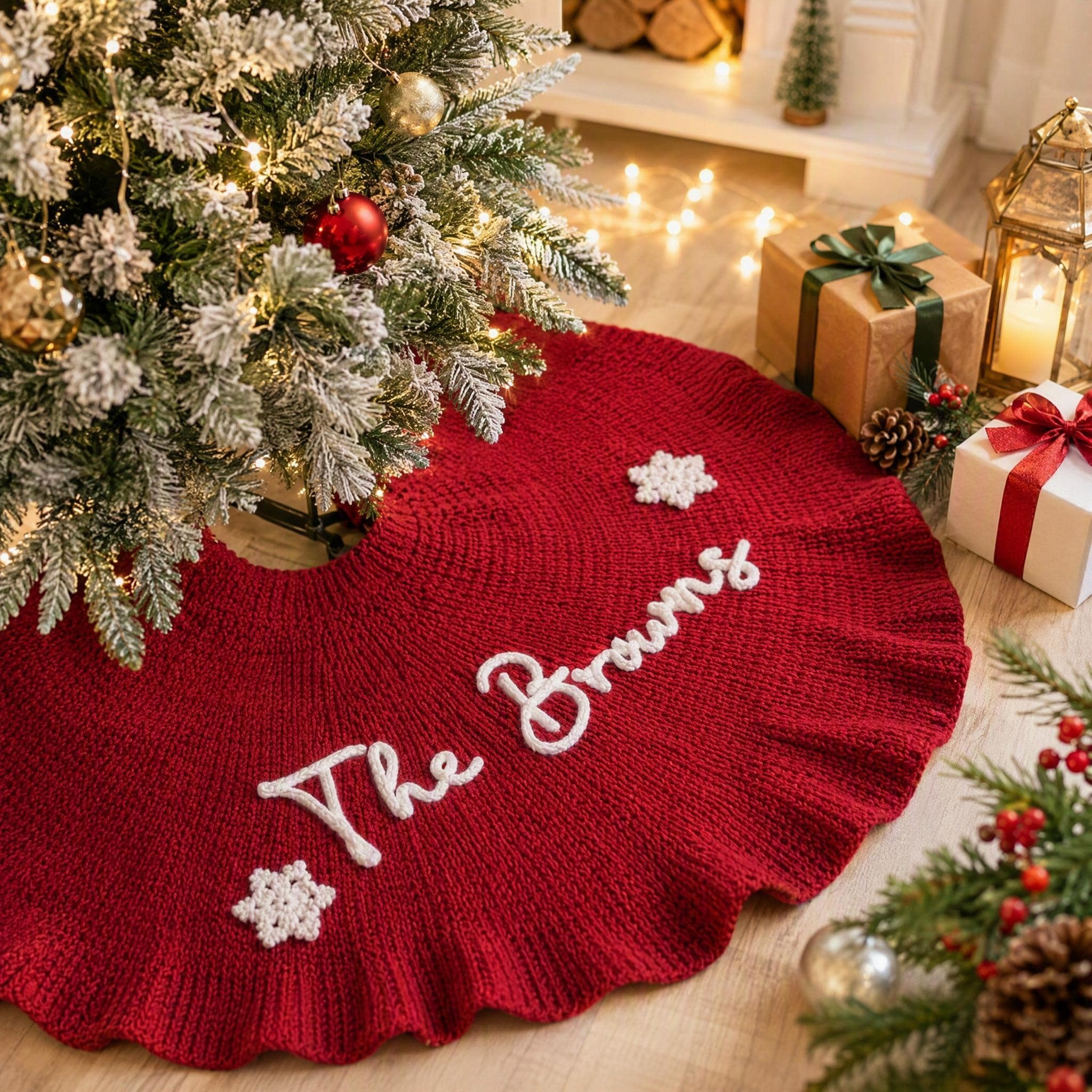 Personalized Christmas Tree Skirt, Custom Family Name, Knitted Christmas Decor, Family Gift Personalized Christmas Tree Skirt, Custom Family Name, Knitted Christmas Decor, Family Gift