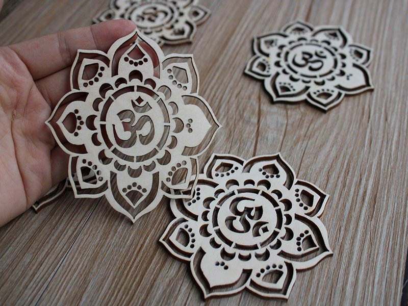 OM Lotus Mandala Wood Coasters - Laser Cut Unfinished Wood Craft Supply for DIY Projects 2 - MeasureMason OM Lotus Mandala Wood Coasters - Laser Cut Unfinished Wood Craft Supply for DIY Projects 2