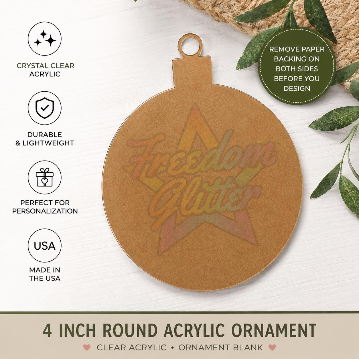 4 Inch Clear Acrylic Round Ornament Blank - Laser Cut DIY Christmas Craft for Vinyl & UV DTF