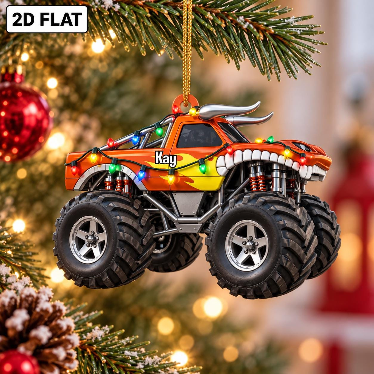 Personalized Monster Truck 2D Flat Ornament, Custom Name Christmas Tree Decor, Kids Truck Lover Gift 2 - MeasureMason Personalized Monster Truck 2D Flat Ornament, Custom Name Christmas Tree Decor, Kids Truck Lover Gift 2