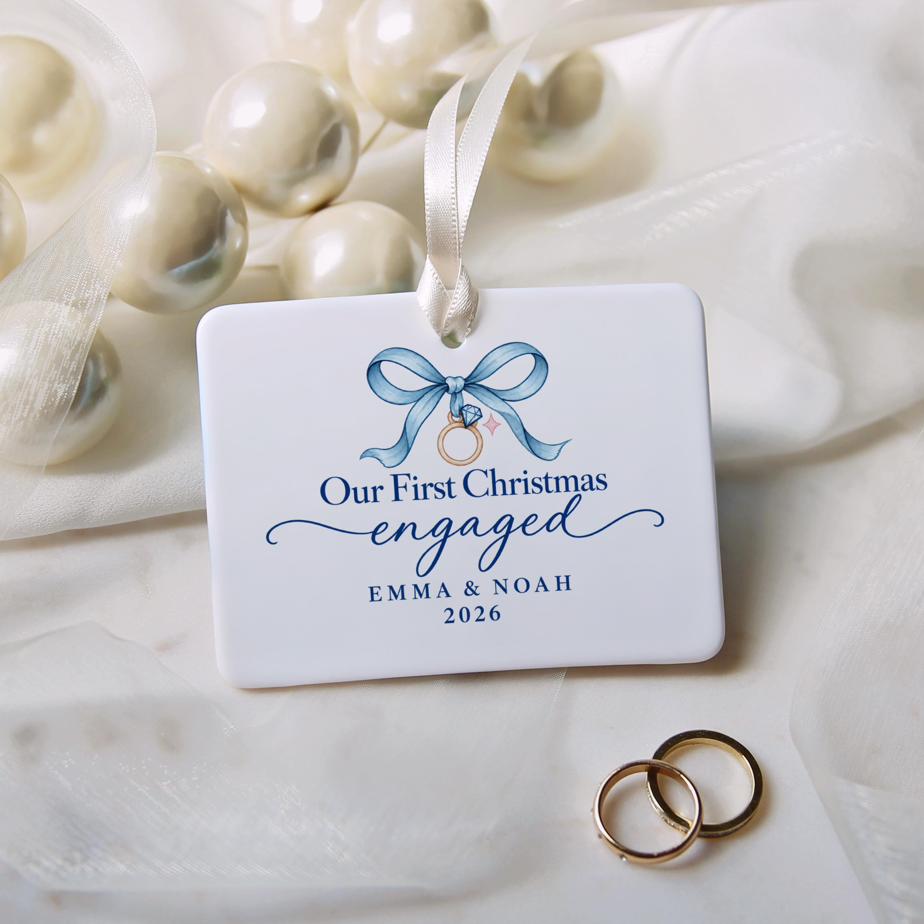 First Christmas Engaged Personalized Ceramic Ornament - Custom Names & Year Keepsake 1 - MeasureMason First Christmas Engaged Personalized Ceramic Ornament - Custom Names & Year Keepsake 1