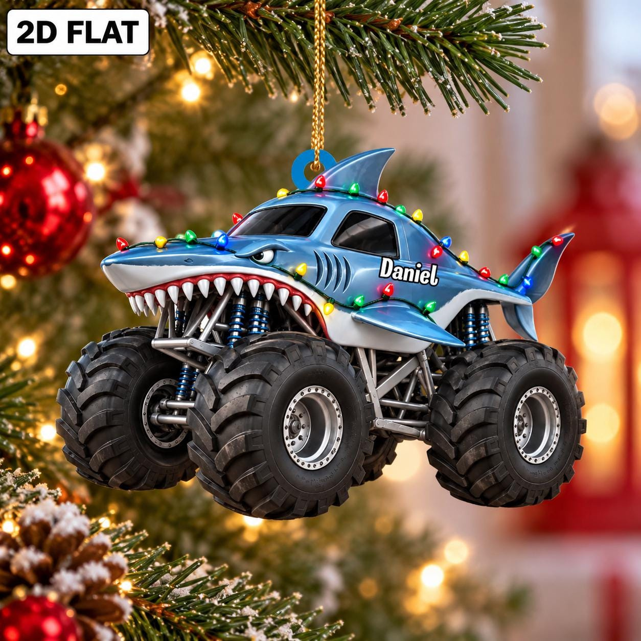 Personalized Monster Truck 2D Flat Ornament, Custom Name Christmas Tree Decor, Kids Truck Lover Gift Personalized Monster Truck 2D Flat Ornament, Custom Name Christmas Tree Decor, Kids Truck Lover Gift