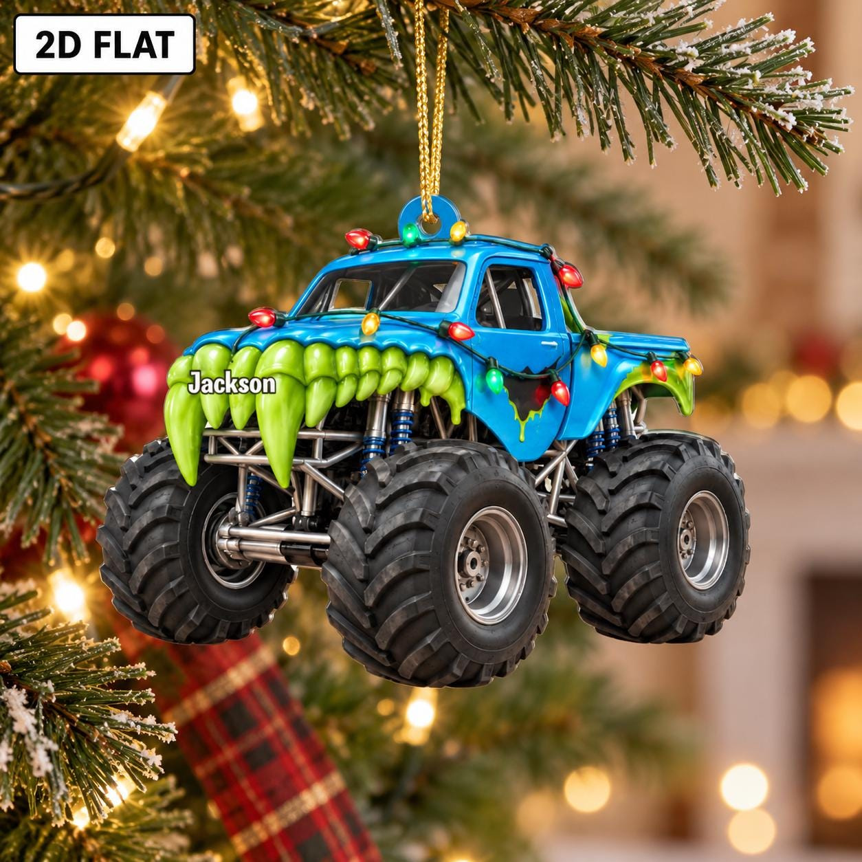 Personalized Monster Truck 2D Flat Ornament, Custom Name Christmas Tree Decor, Kids Truck Lover Gift 4 - MeasureMason Personalized Monster Truck 2D Flat Ornament, Custom Name Christmas Tree Decor, Kids Truck Lover Gift 4