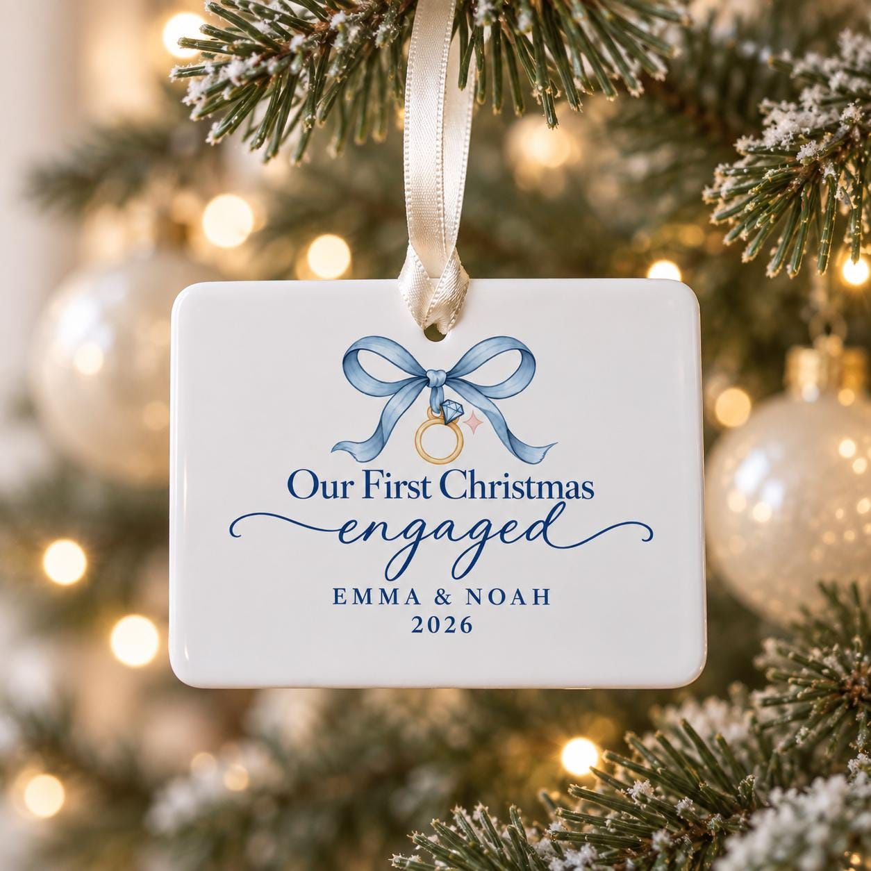 First Christmas Engaged Personalized Ceramic Ornament - Custom Names & Year Keepsake First Christmas Engaged Personalized Ceramic Ornament - Custom Names & Year Keepsake
