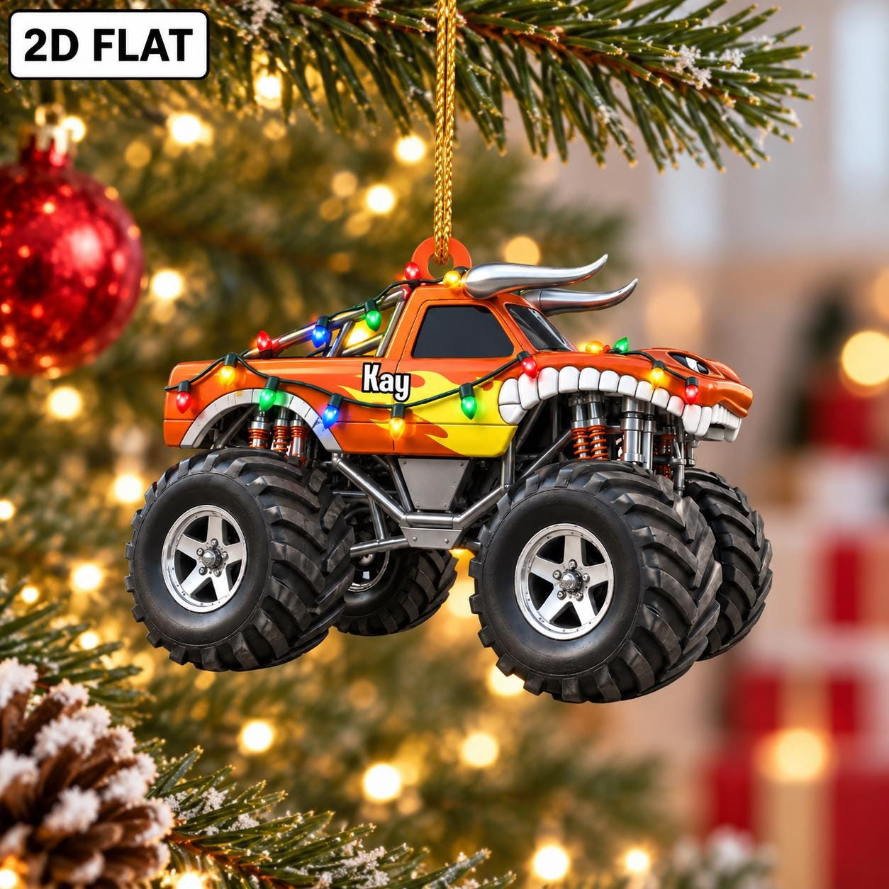 Personalized Monster Truck 2D Flat Ornament, Custom Name Christmas Tree Decor, Kids Truck Lover Gift 3 - MeasureMason Personalized Monster Truck 2D Flat Ornament, Custom Name Christmas Tree Decor, Kids Truck Lover Gift 3